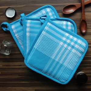Cotton Track Dobby Blue Pot Holders Pack Of 3 freeshipping - Airwill