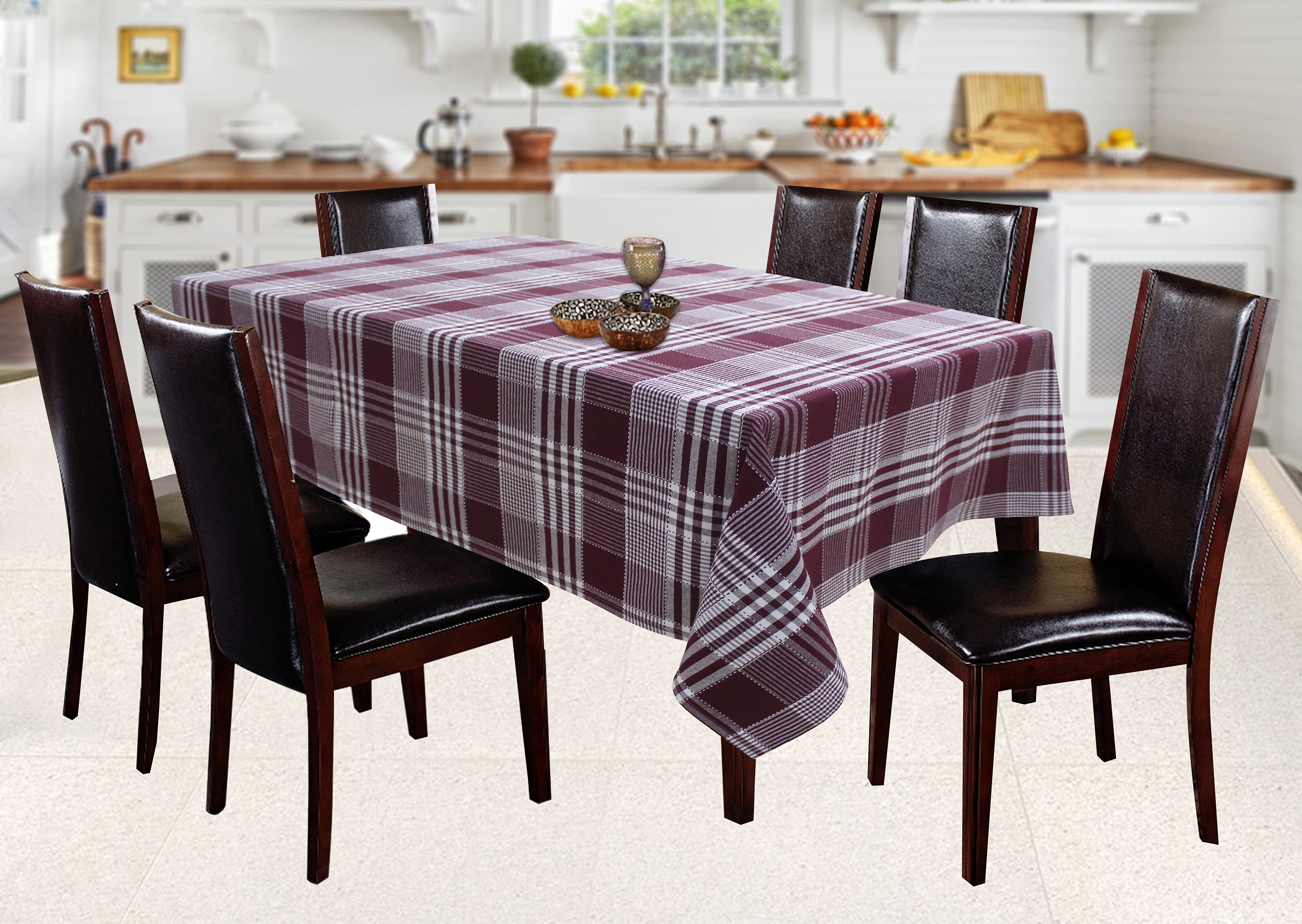 Cotton Track Dobby Maroon 8 Seater Table Cloths