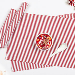 Cotton Xmas Cross Stripes Table Placemats Pack Of 4