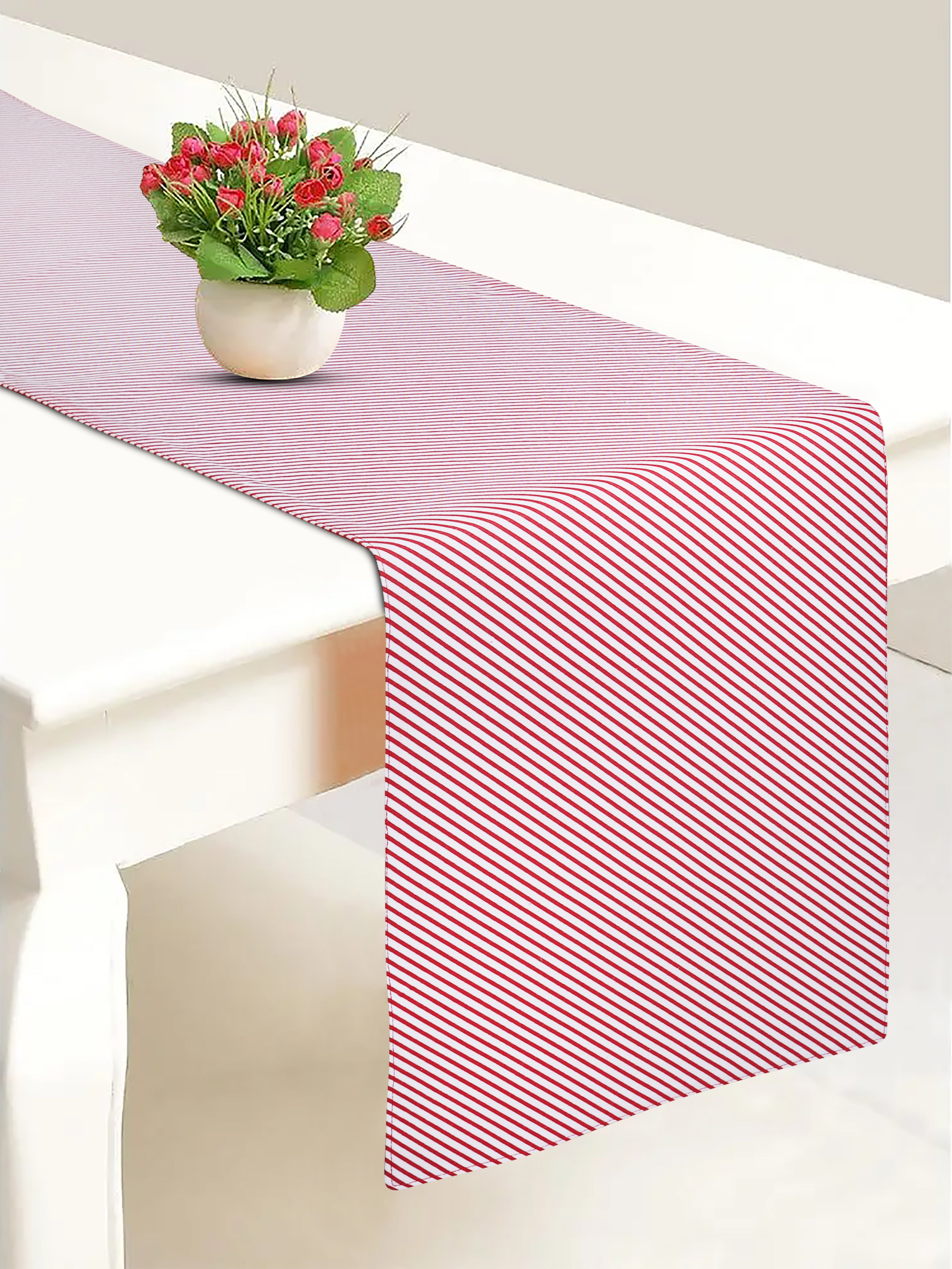 Cotton Xmas Cross Stripes Table Runner