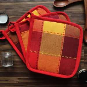 Cotton Dobby Red Pot Holders Pack Of 3 freeshipping - Airwill