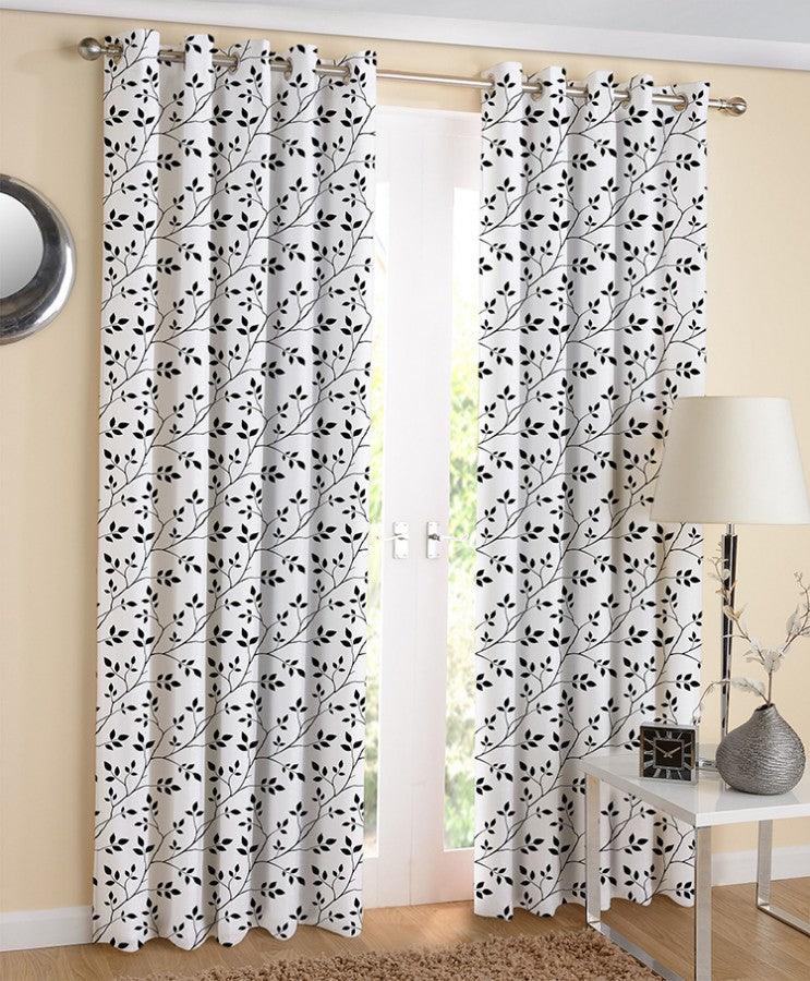 Cotton Small Leaf 7ft Door Curtains Pack Of 2