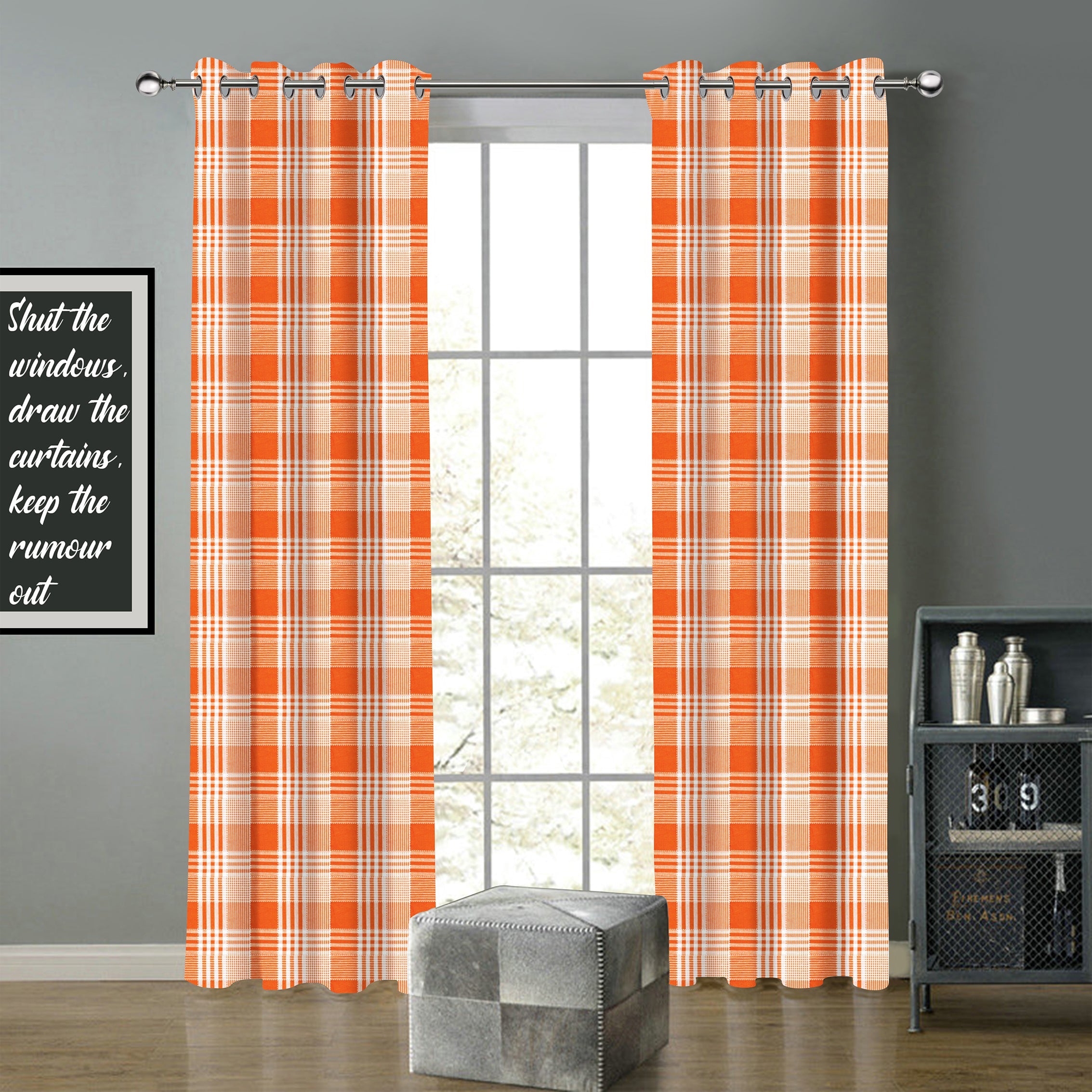 Cotton Track Dobby Orange 5ft Window Curtains Pack Of 2