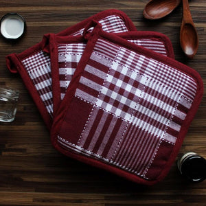 Cotton Track Dobby Maroon Pot Holders Pack Of 3 freeshipping - Airwill