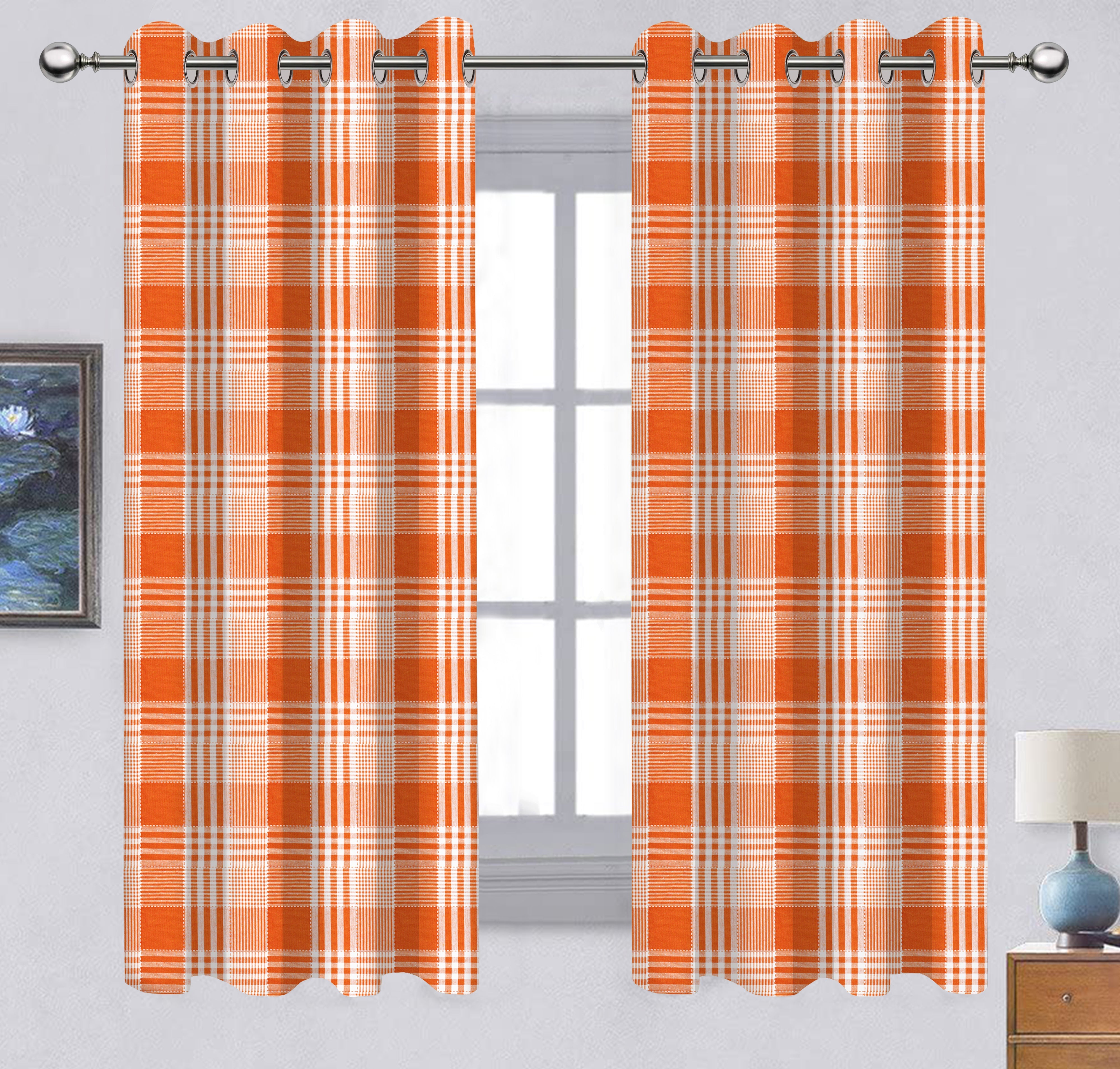 Cotton Track Dobby Orange 7ft Door Curtains Pack Of 2