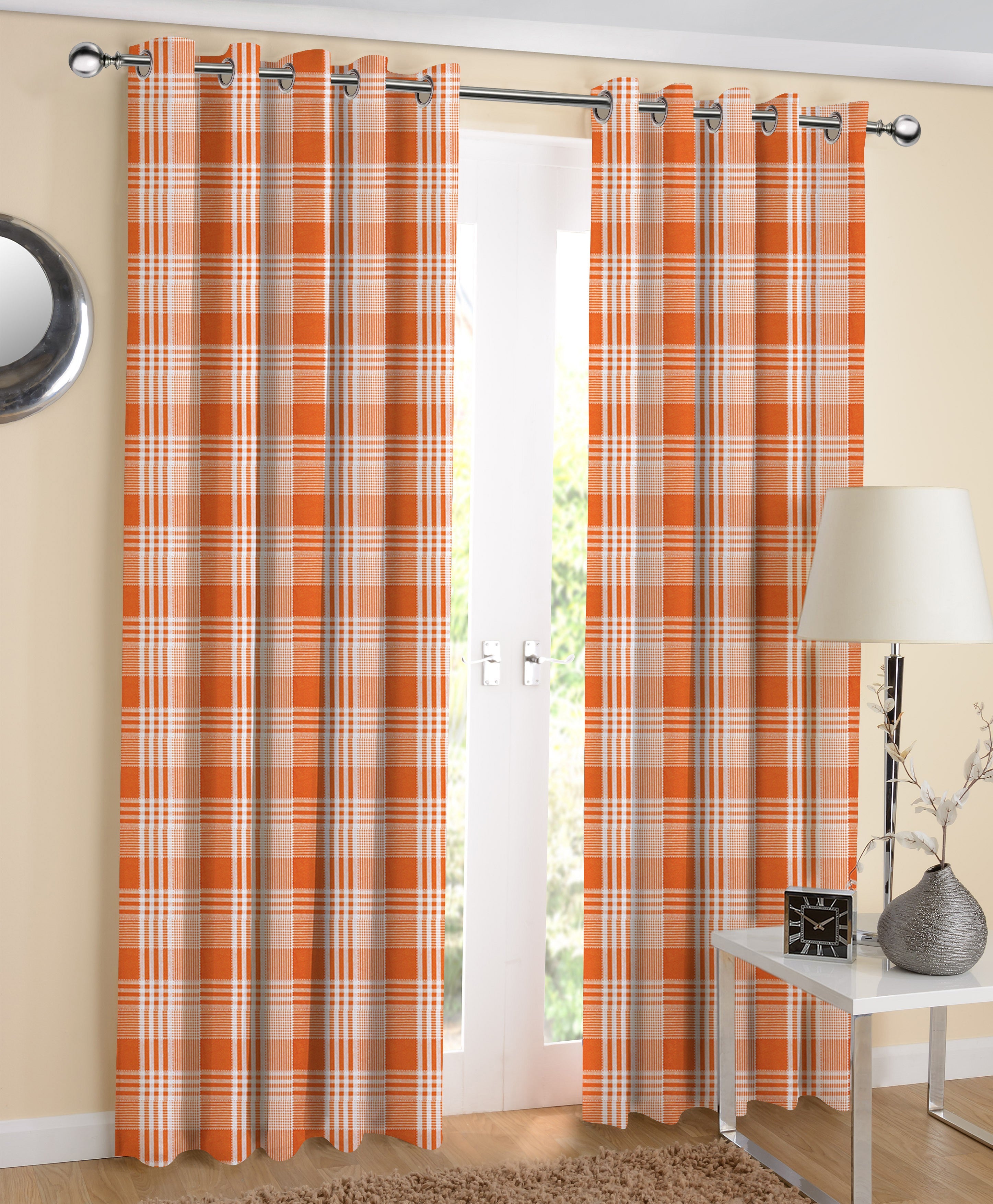 Cotton Track Dobby Orange 7ft Door Curtains Pack Of 2