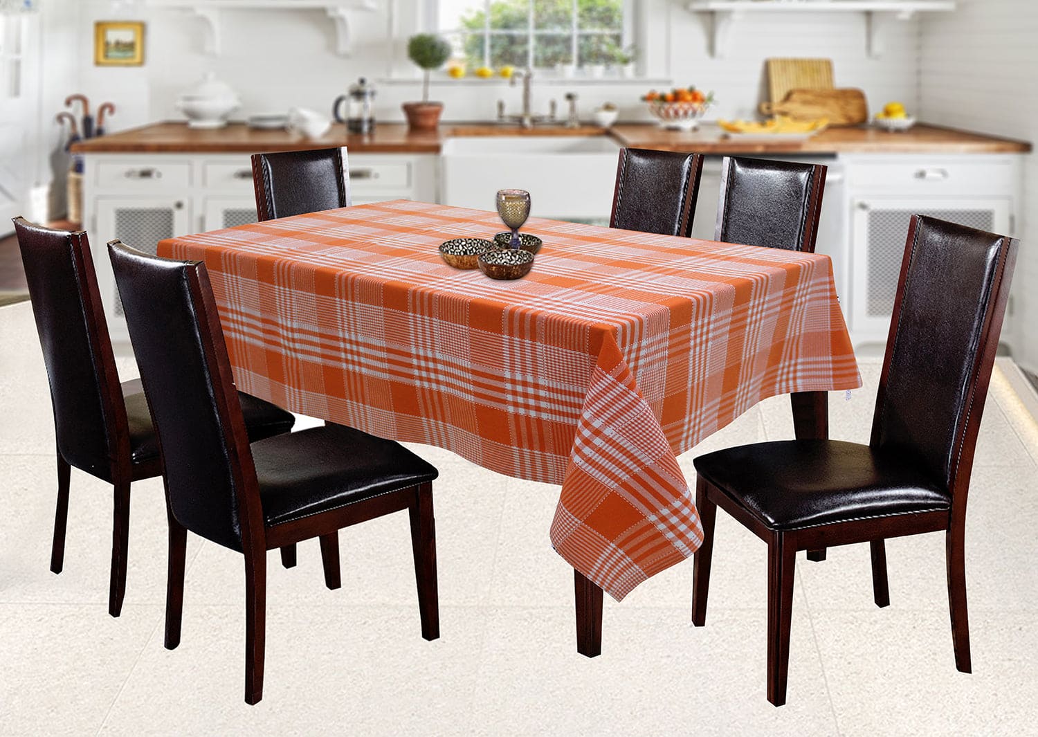 Cotton Track Dobby Orange 4 Seater Table Cloths