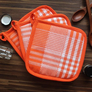 Cotton Track Dobby Orange Pot Holders Pack Of 3 freeshipping - Airwill