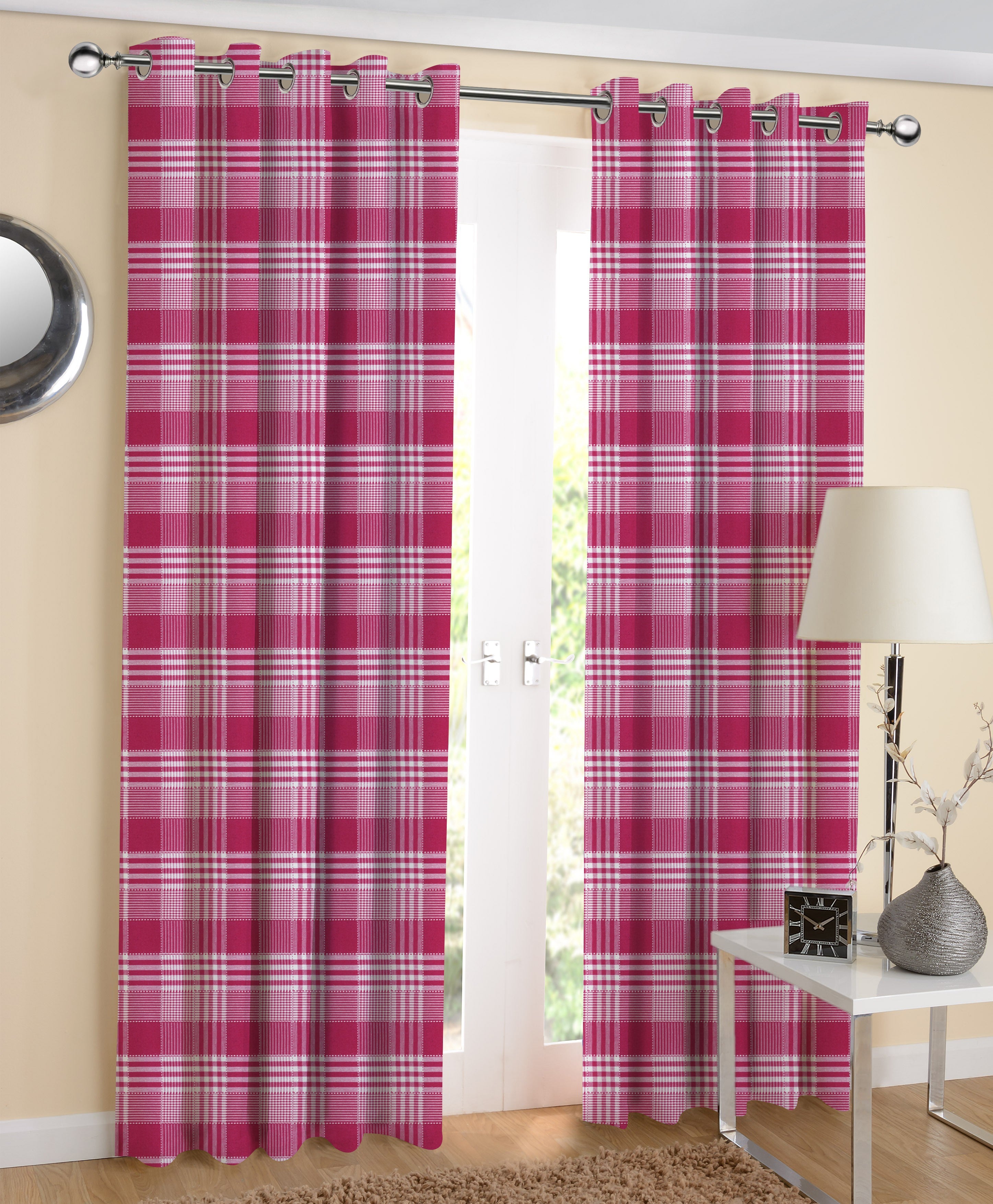 Cotton Track Dobby Rose 7ft Door Curtains Pack Of 2