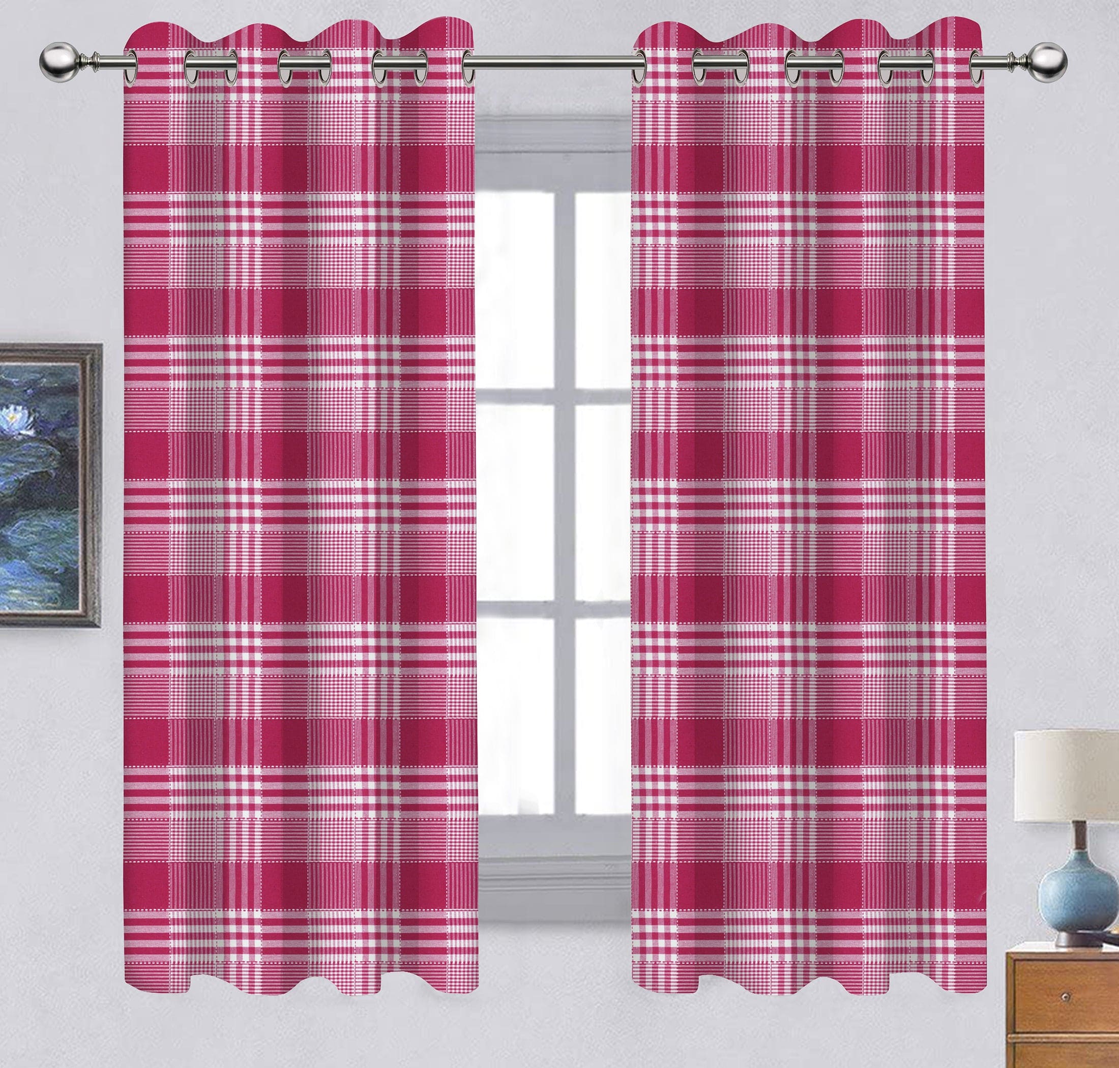 Cotton Track Dobby Pink 9ft Long Door Curtains Pack Of 2