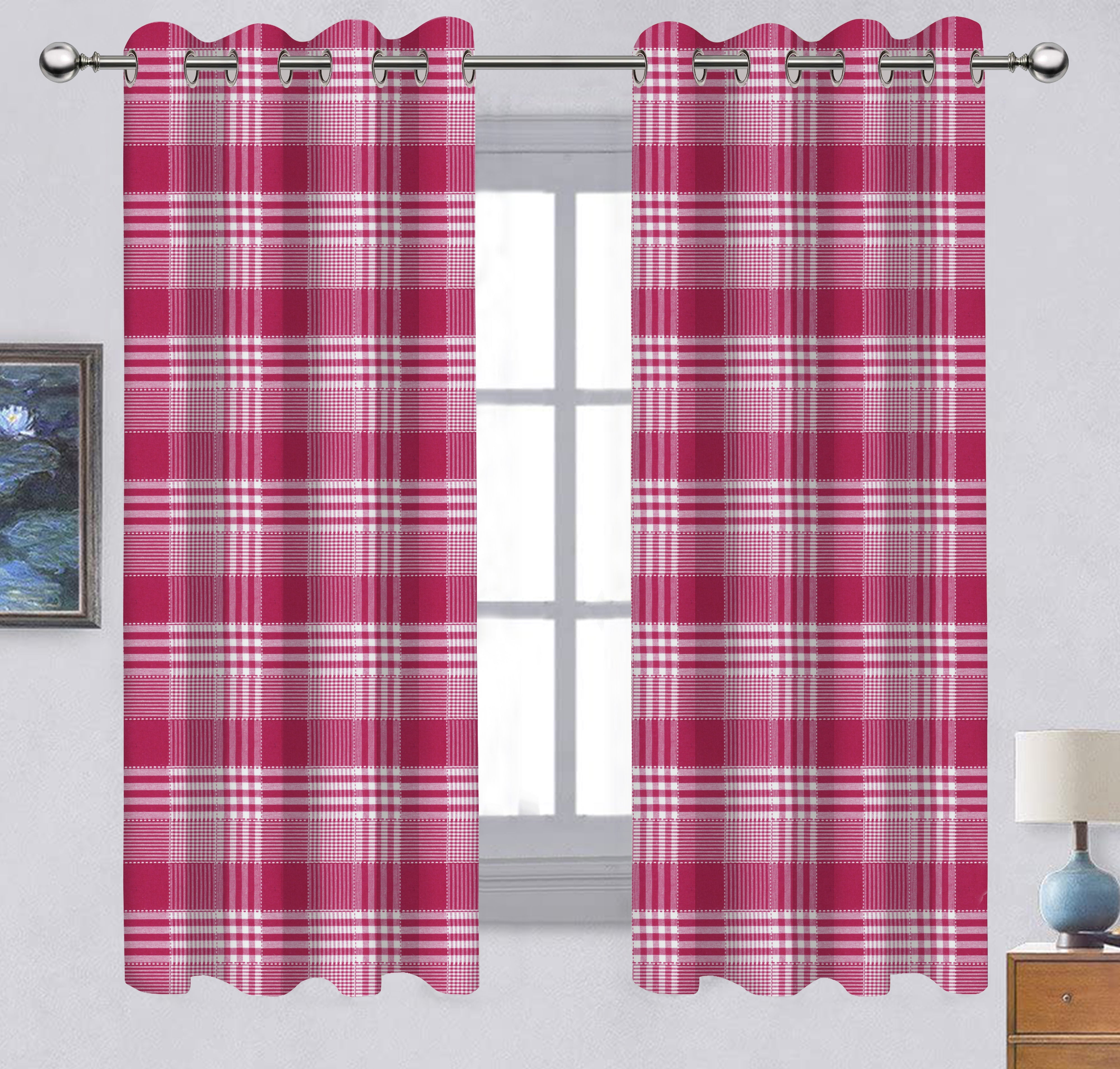 Cotton Track Dobby Rose 7ft Door Curtains Pack Of 2