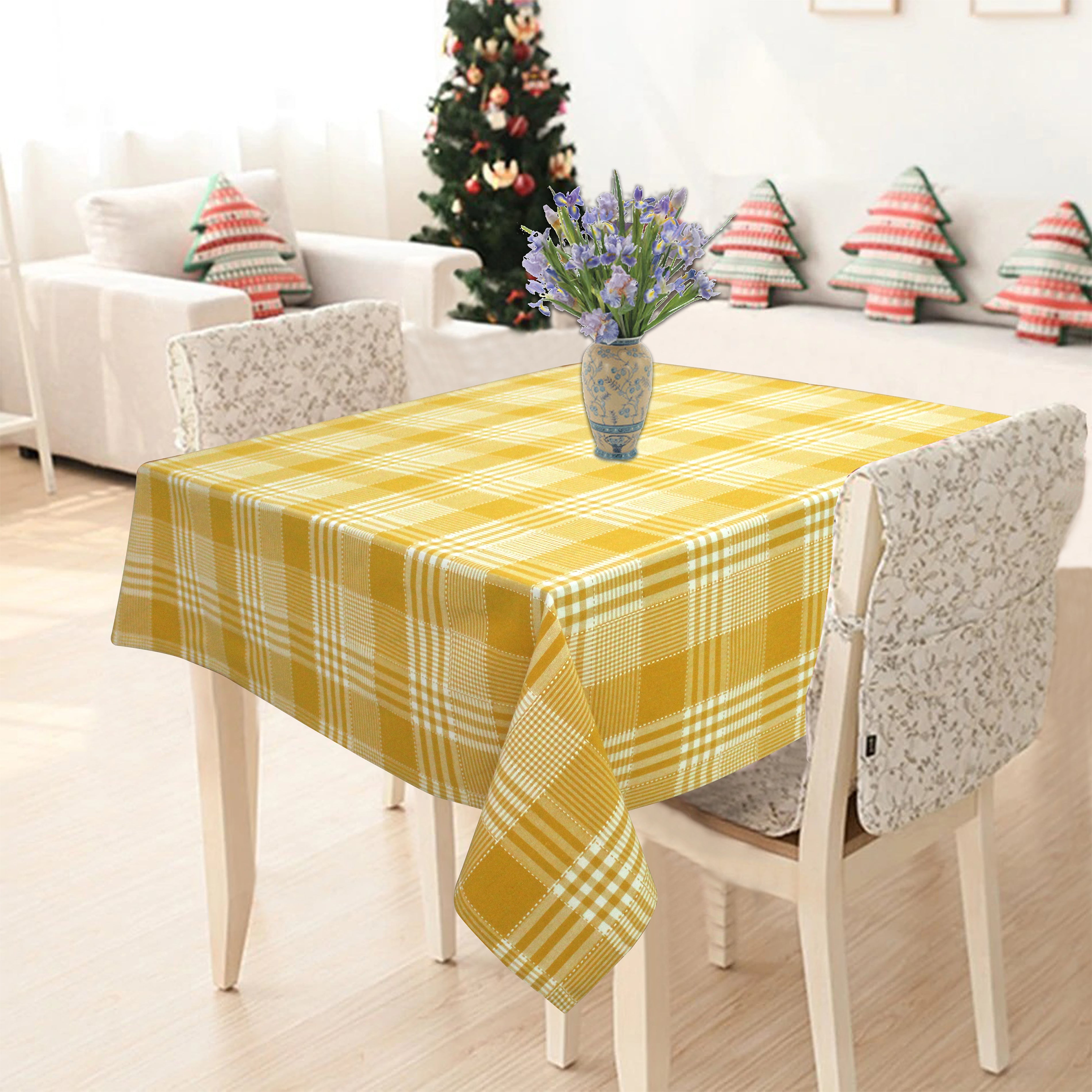 Cotton Track Dobby Yellow 6 Seater Table Cloths
