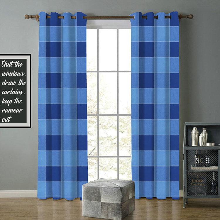 Cotton 4 Way Dobby Blue 9ft Long Door Curtains Pack Of 2