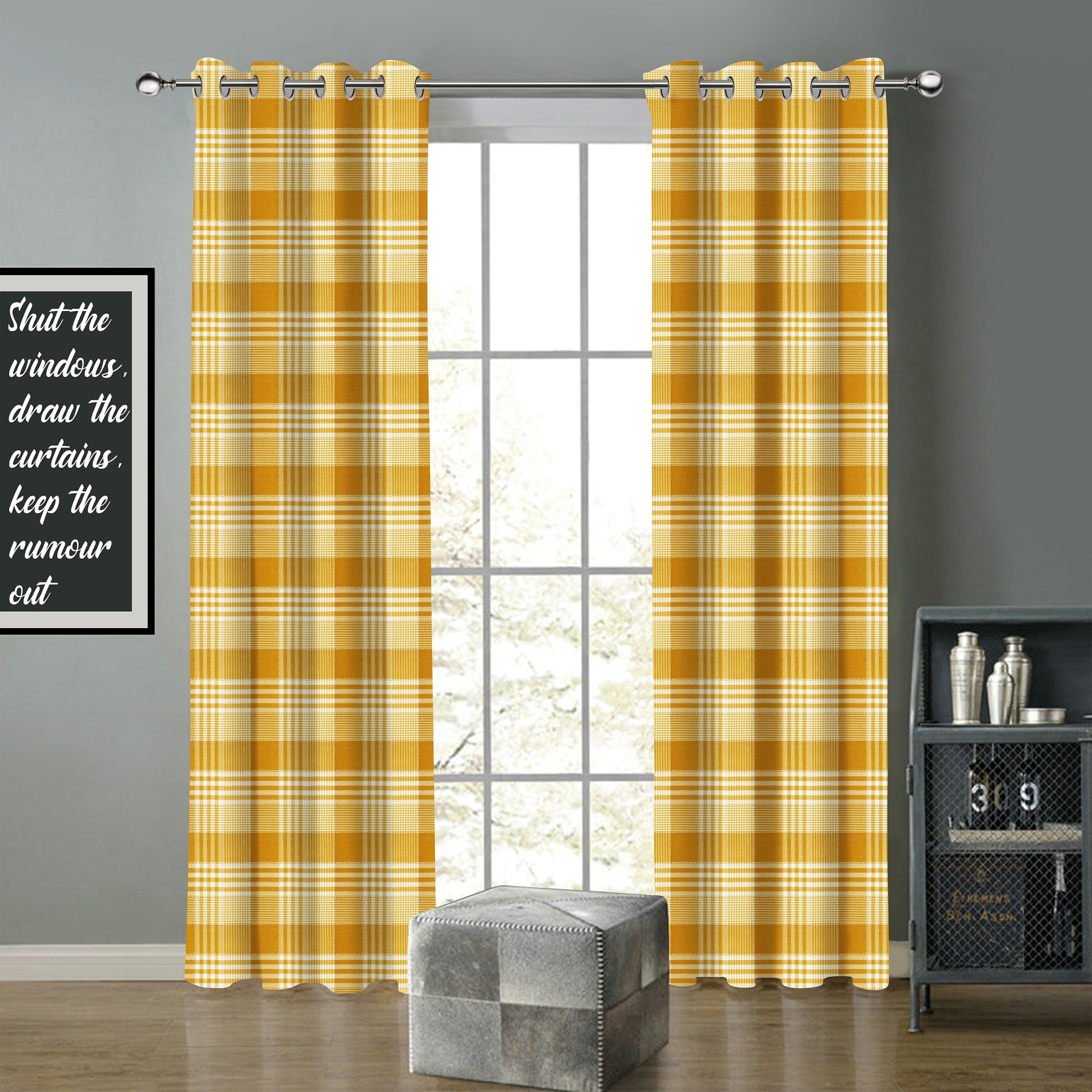 Cotton Track Dobby Yellow 5ft Window Curtains Pack Of 2