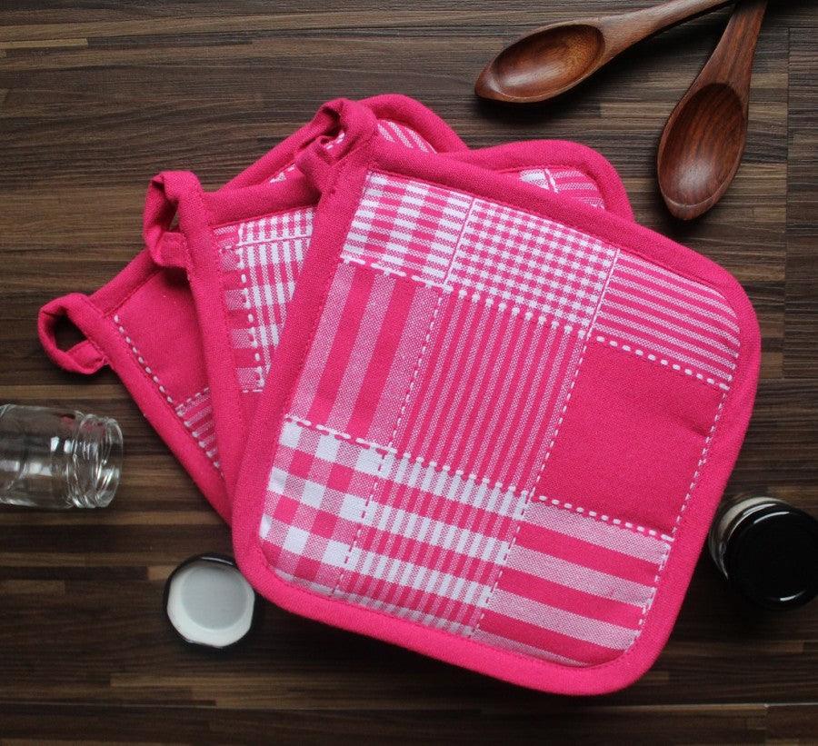 Cotton Track Dobby Rose Pot Holders Pack Of 3