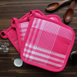 Cotton Track Dobby Rose Pot Holders Pack Of 3 freeshipping - Airwill