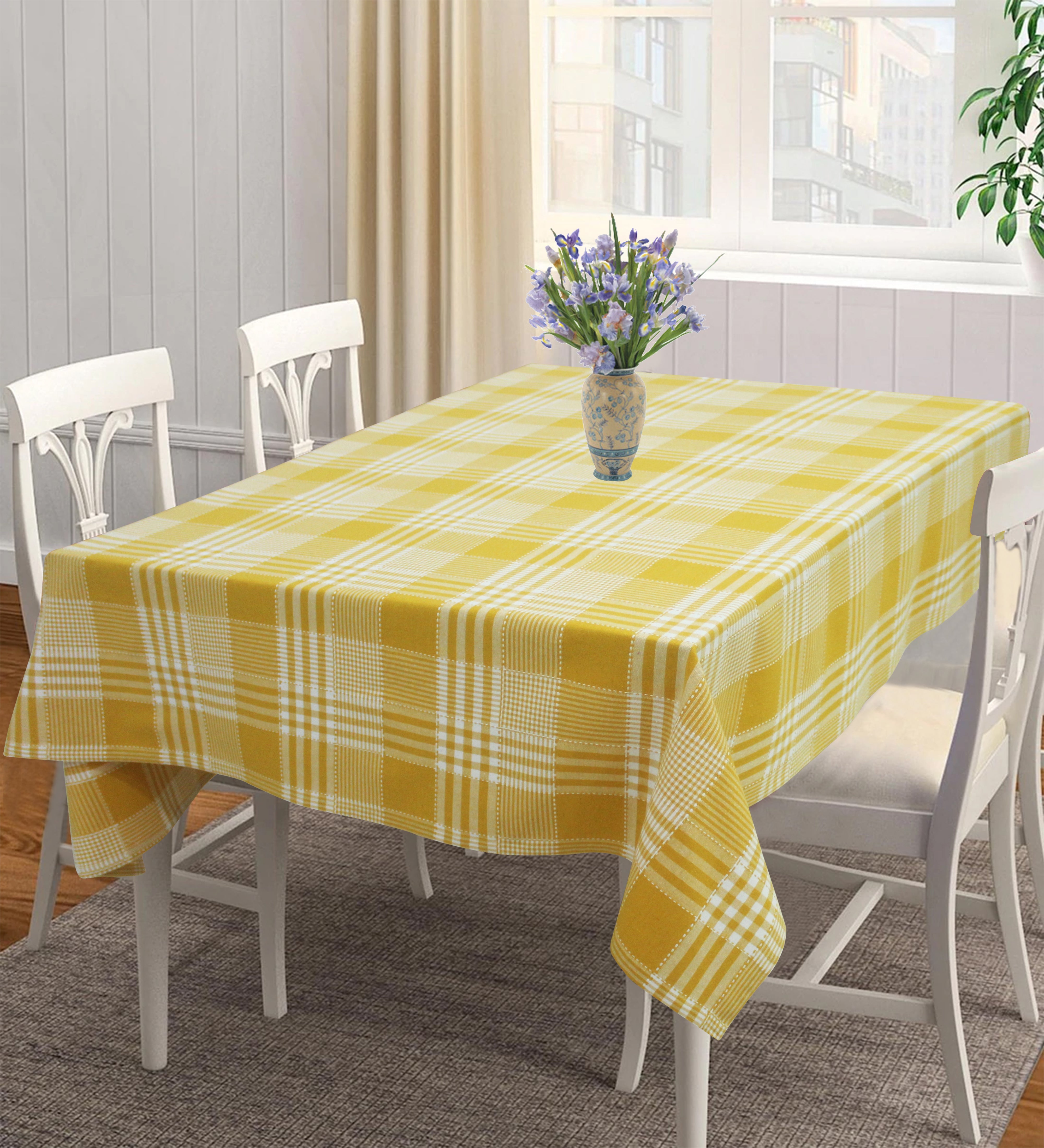 Cotton Track Dobby Yellow 6 Seater Table Cloths