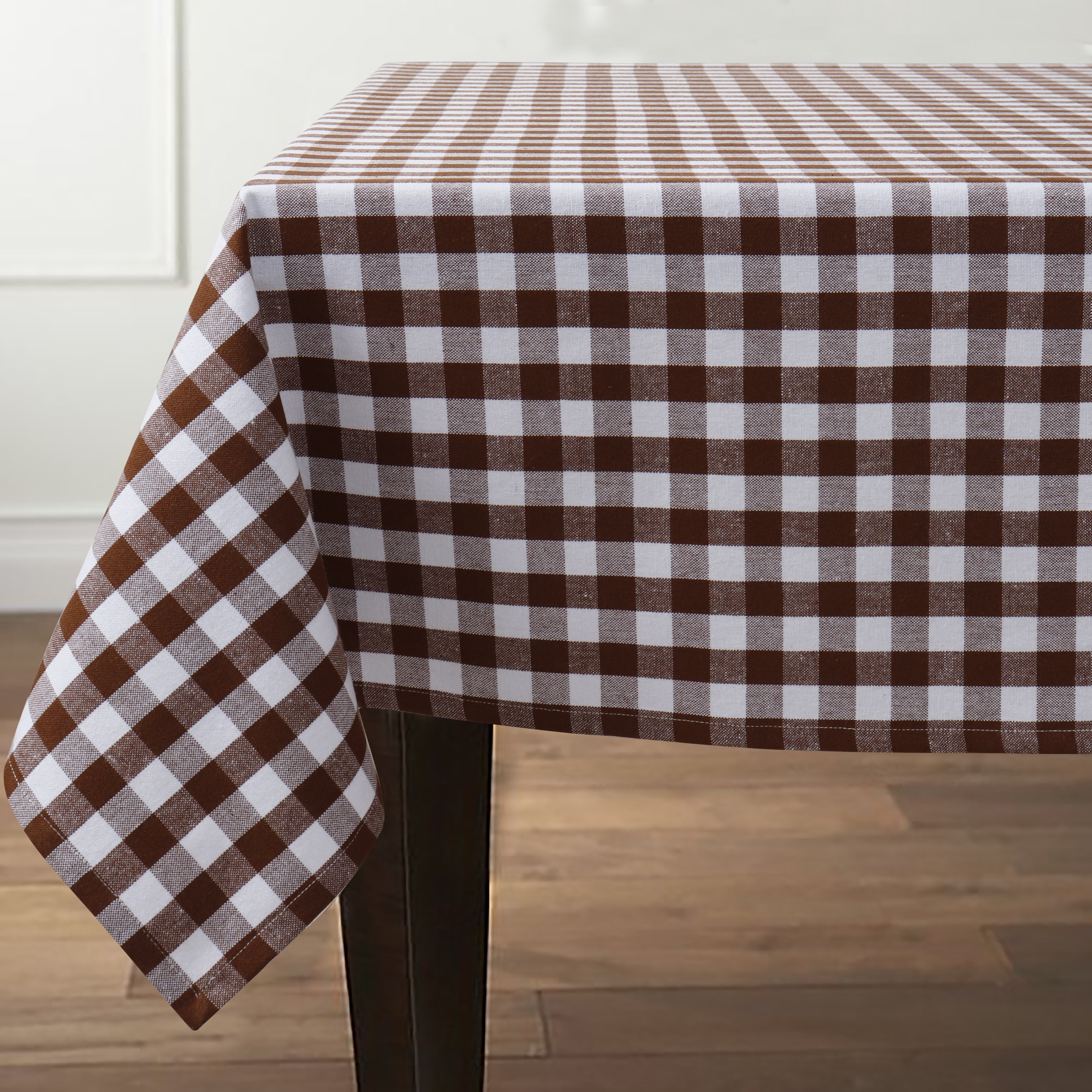 Cotton Gingham Check Brown 8 Seater Table Cloths