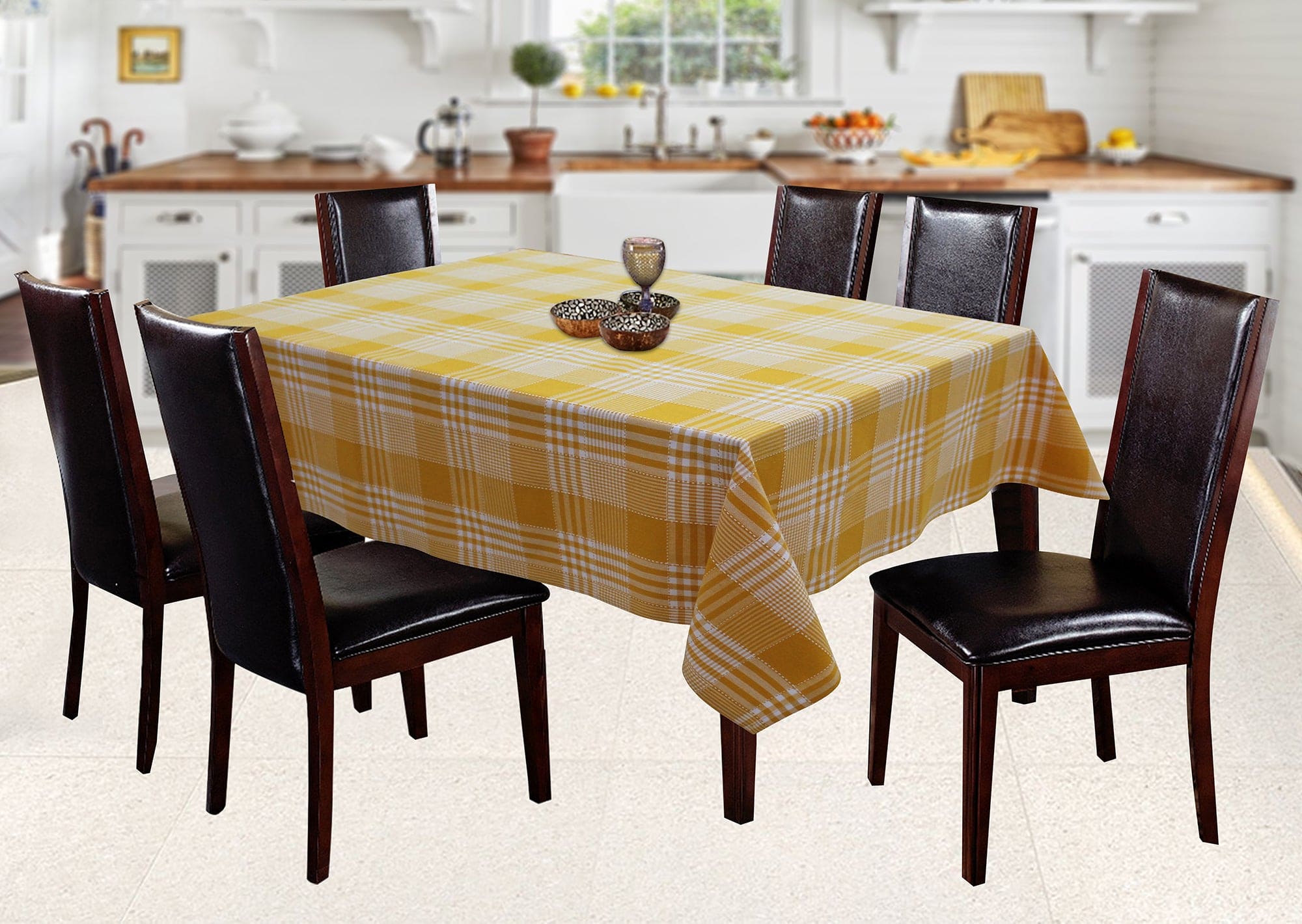 Cotton Track Dobby Yellow 4 Seater Table Cloths