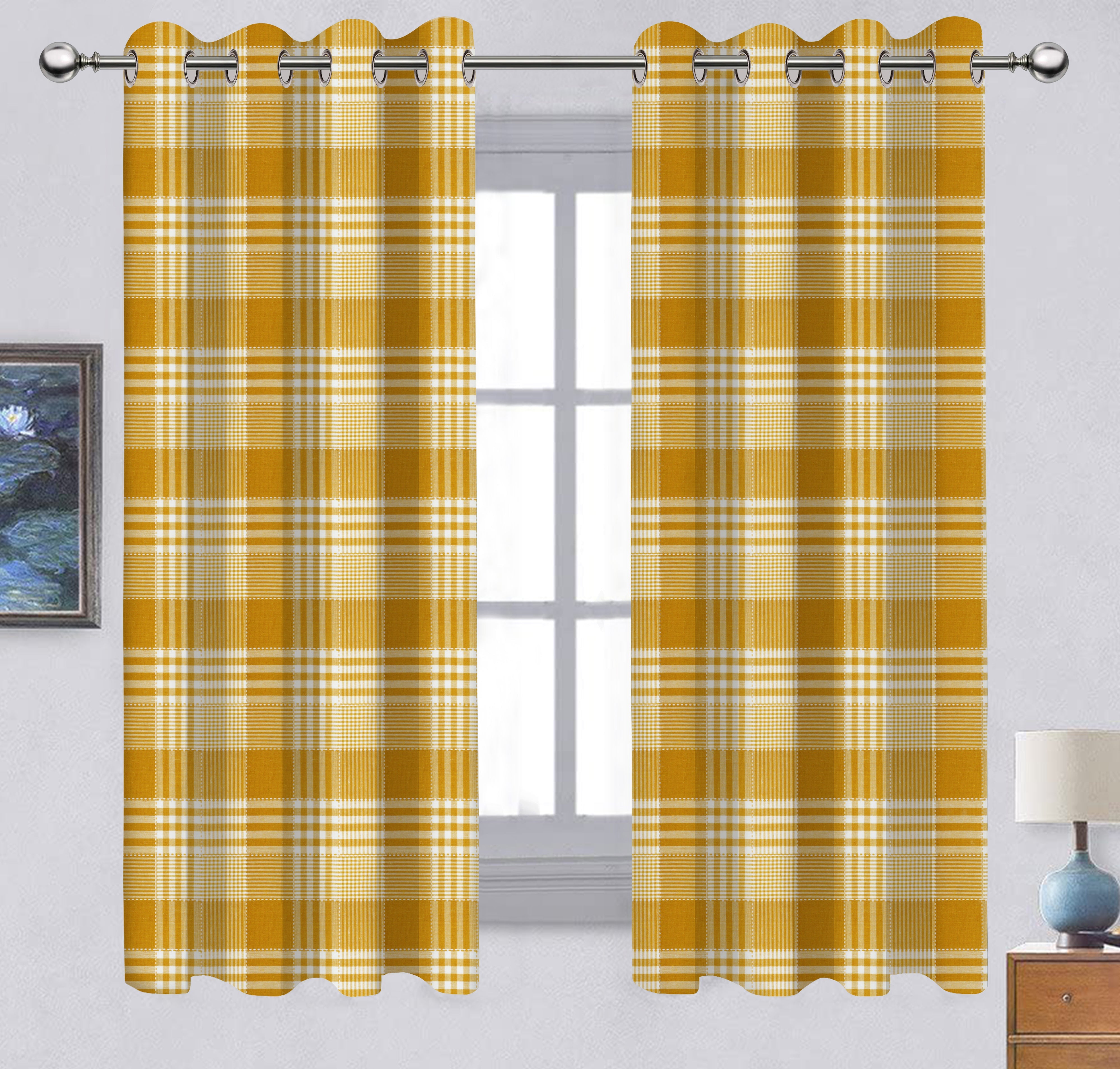Cotton Track Dobby Yellow 7ft Door Curtains Pack Of 2