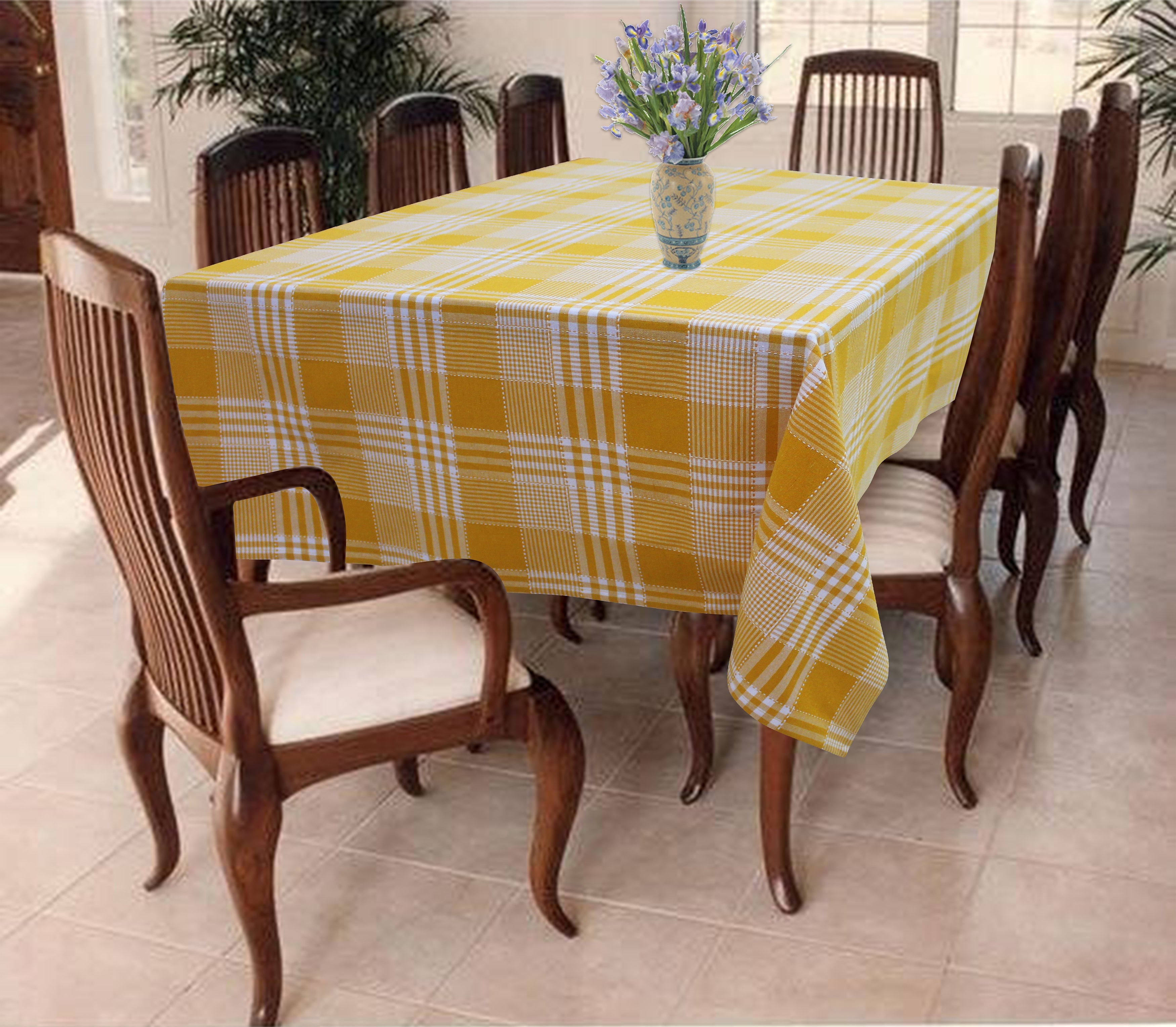 Cotton Track Dobby Yellow 6 Seater Table Cloths