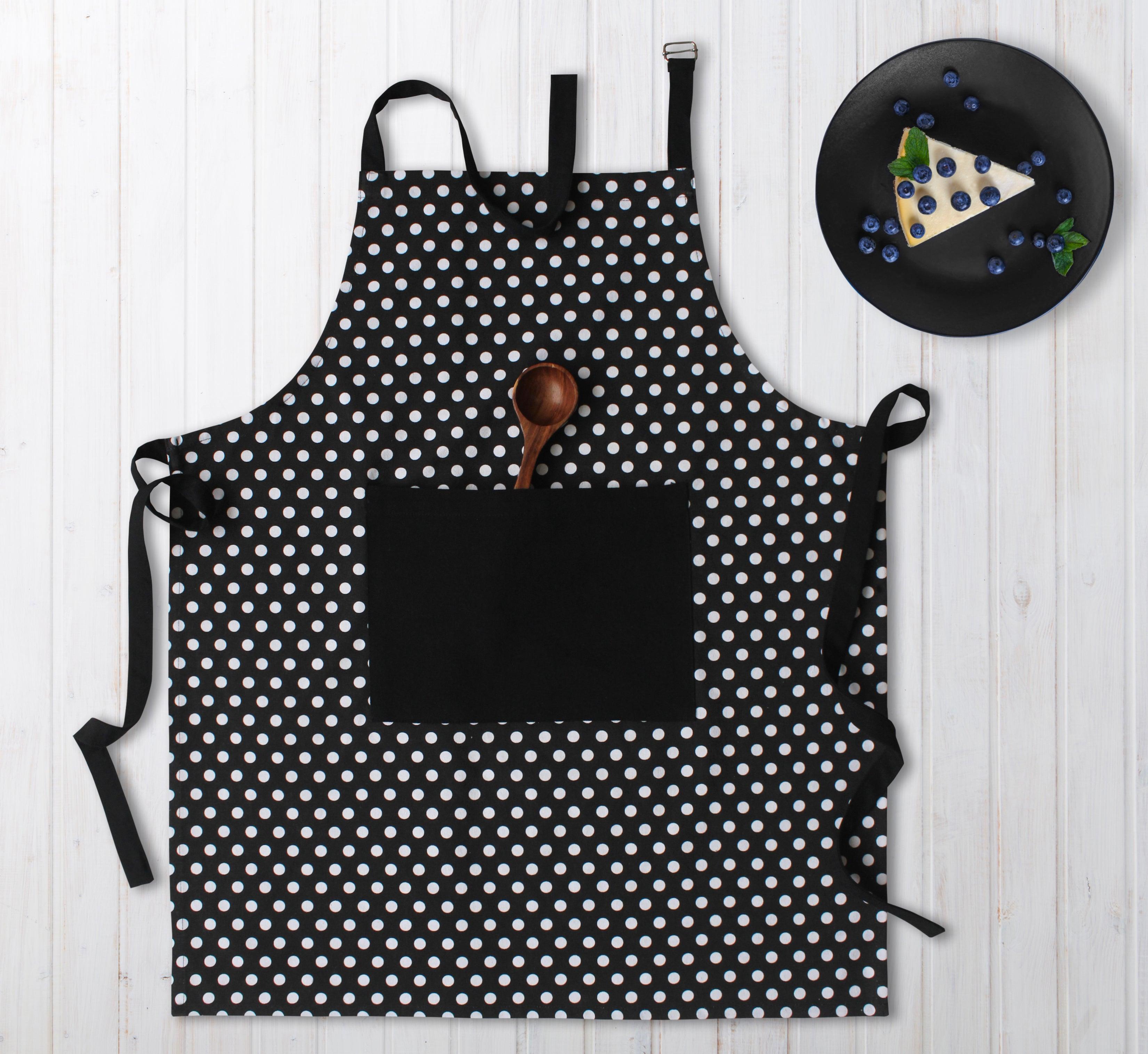 Cotton Black Polka Dot with Solid Pocket Free Size Apron