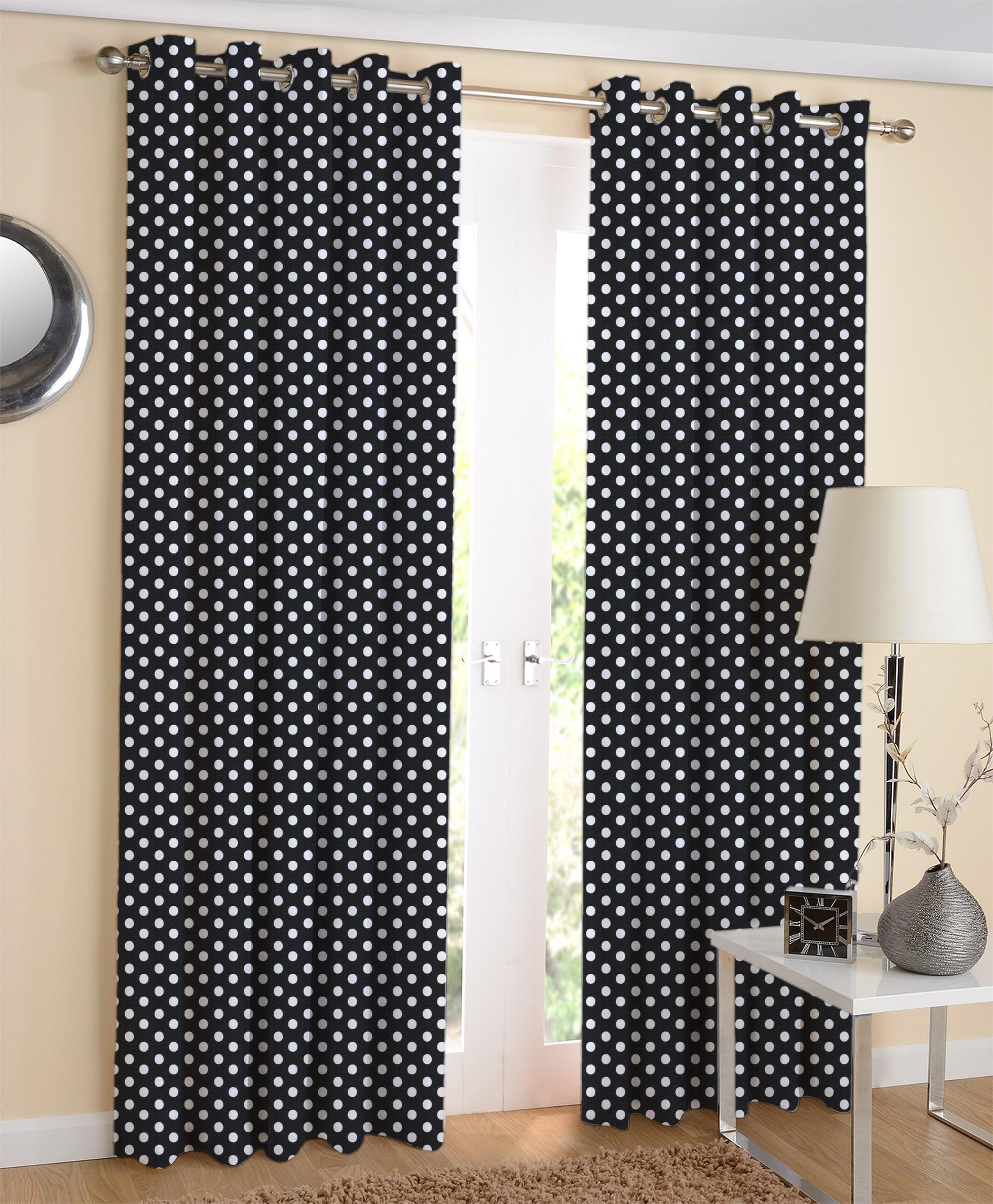 Cotton Polka Dot Black Long 9ft Door Curtains Pack Of 2