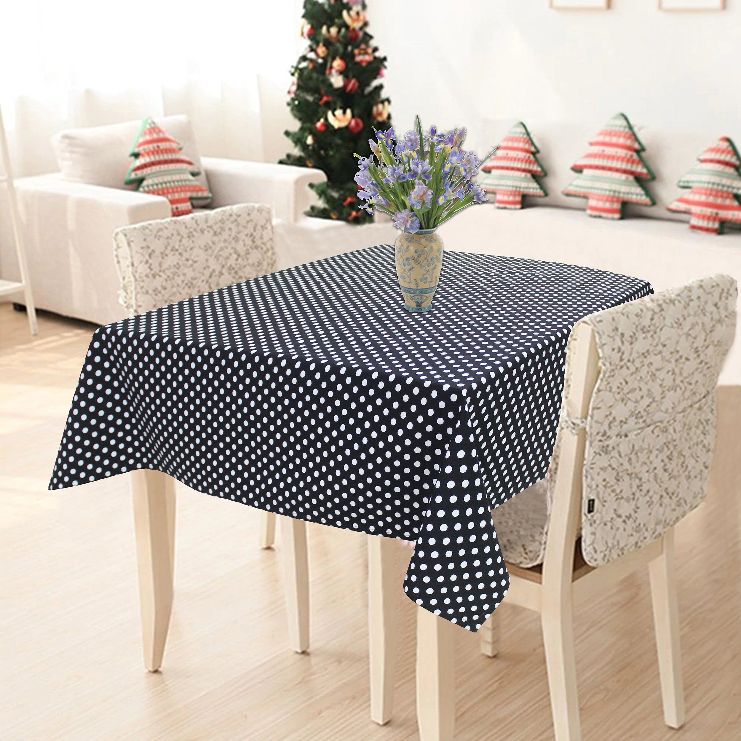 Cotton Black Polka Dot 6 Seater Table Cloths