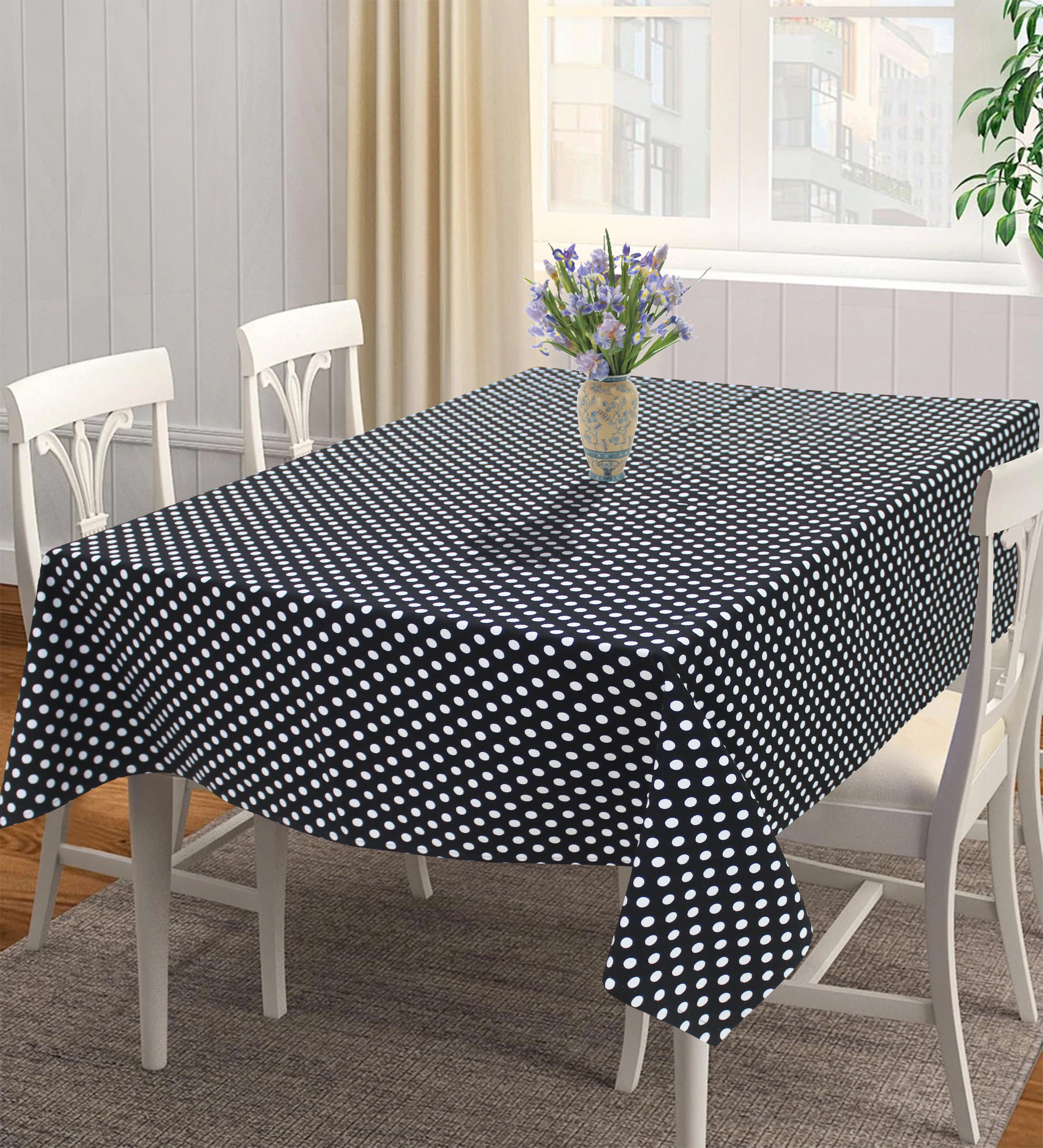 Cotton Black Polka Dot 6 Seater Table Cloths