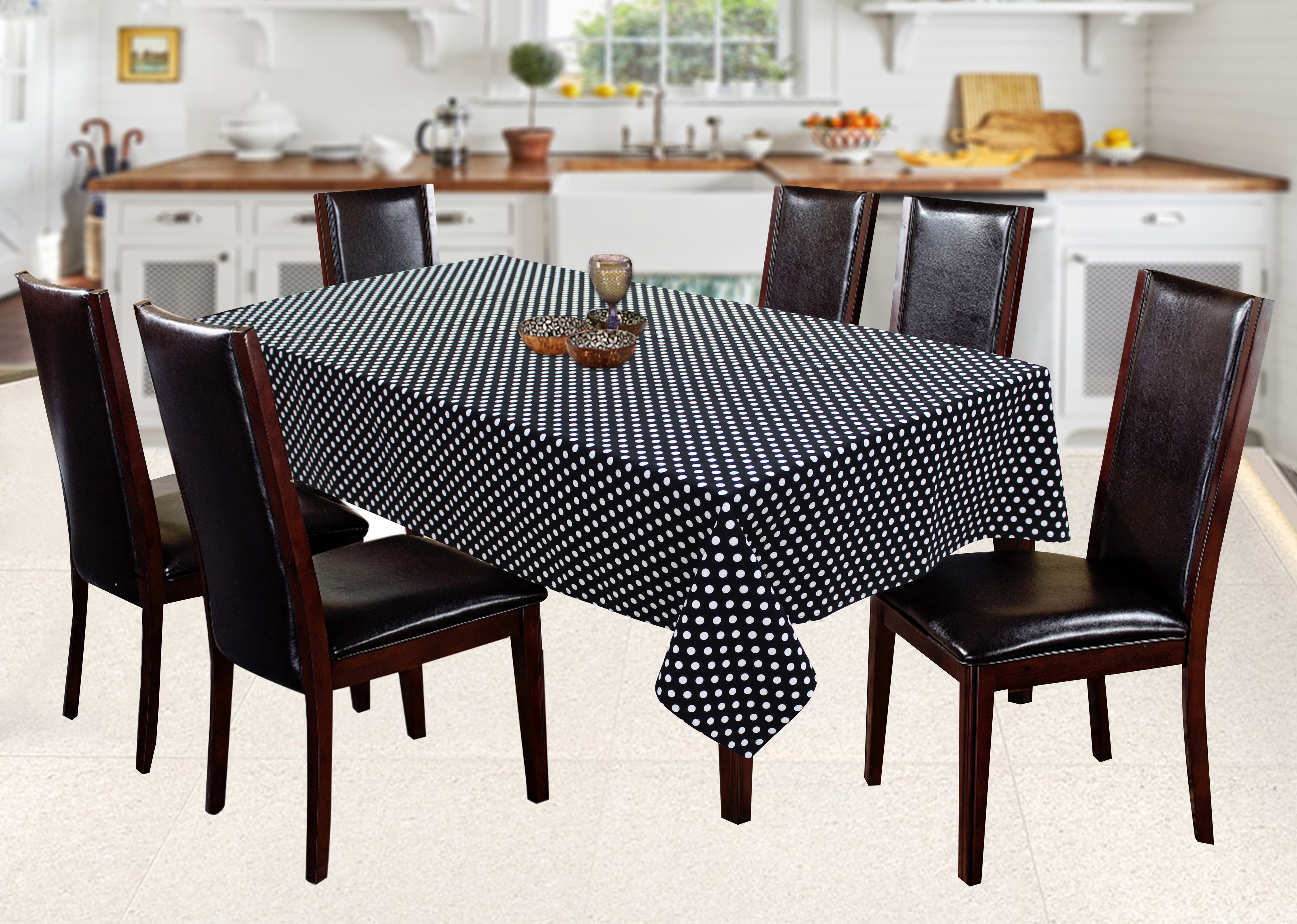 Cotton Black Polka Dot 8 Seater Table Cloths