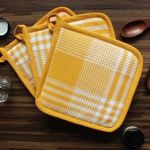 Cotton Track Dobby Yellow Pot Holders Pack Of 3 freeshipping - Airwill