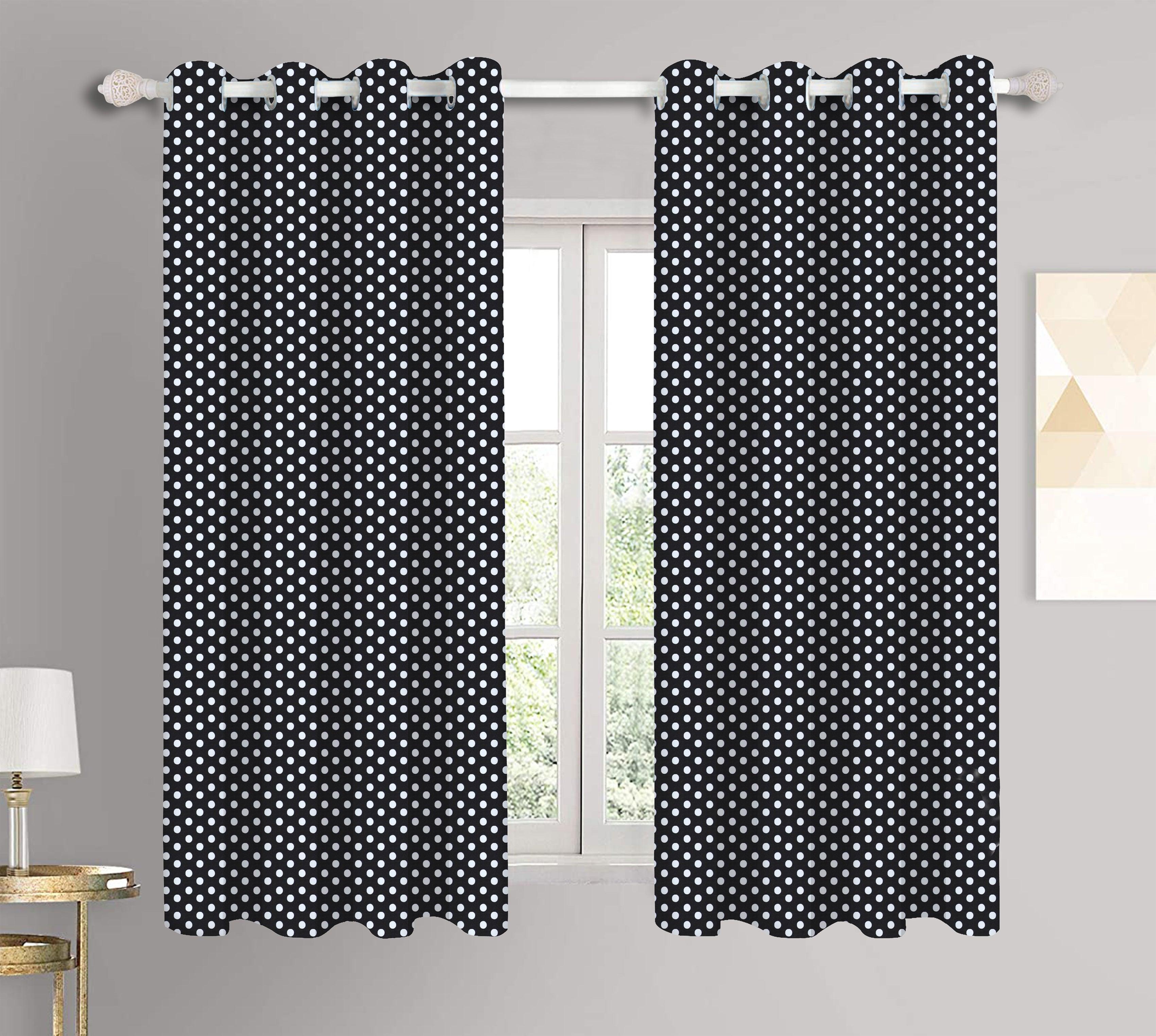 Cotton Black Polka Dot 5ft Window Curtains Pack Of 2