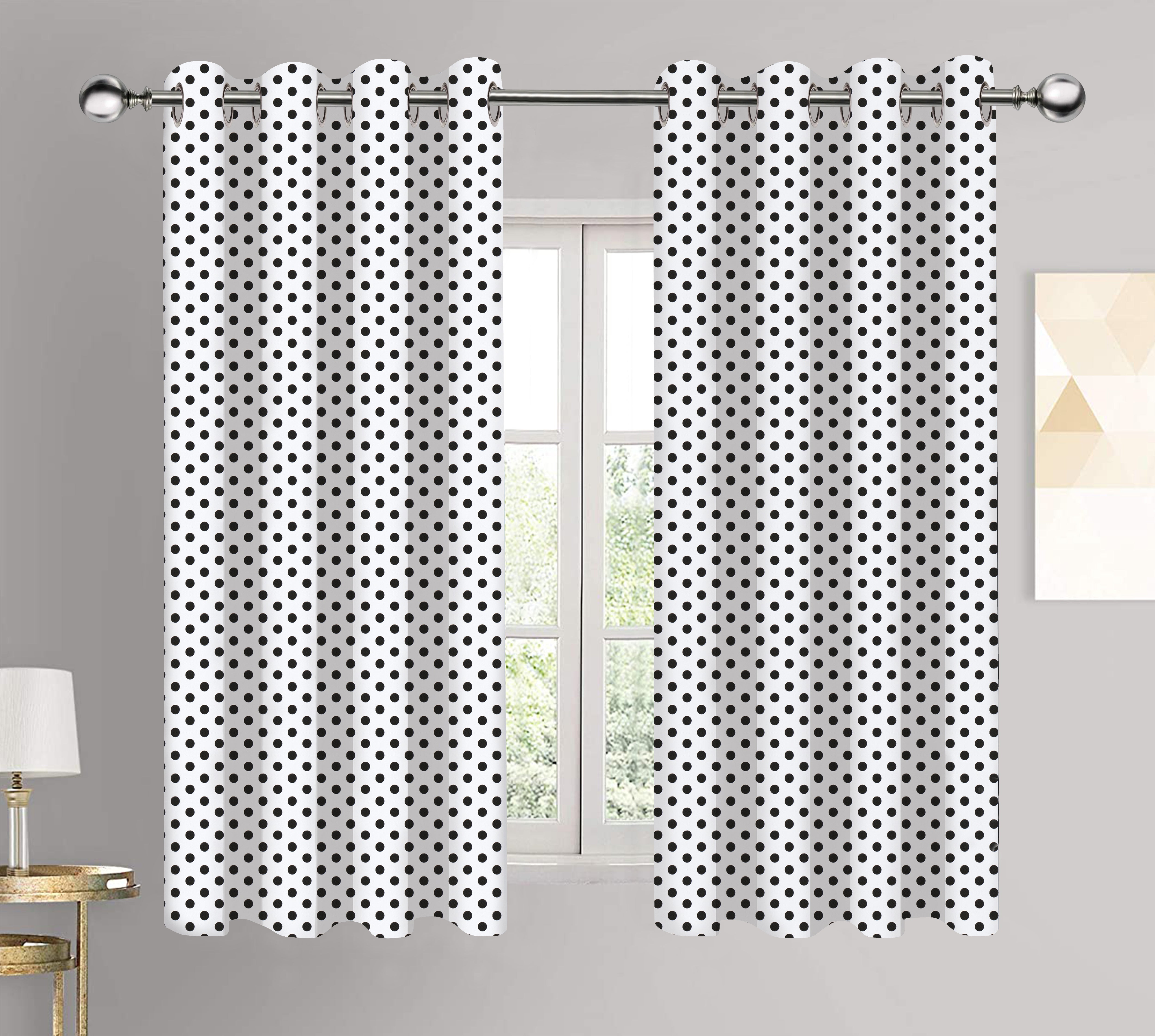 Cotton White Polka Dot 7ft Door Curtains Pack Of 2
