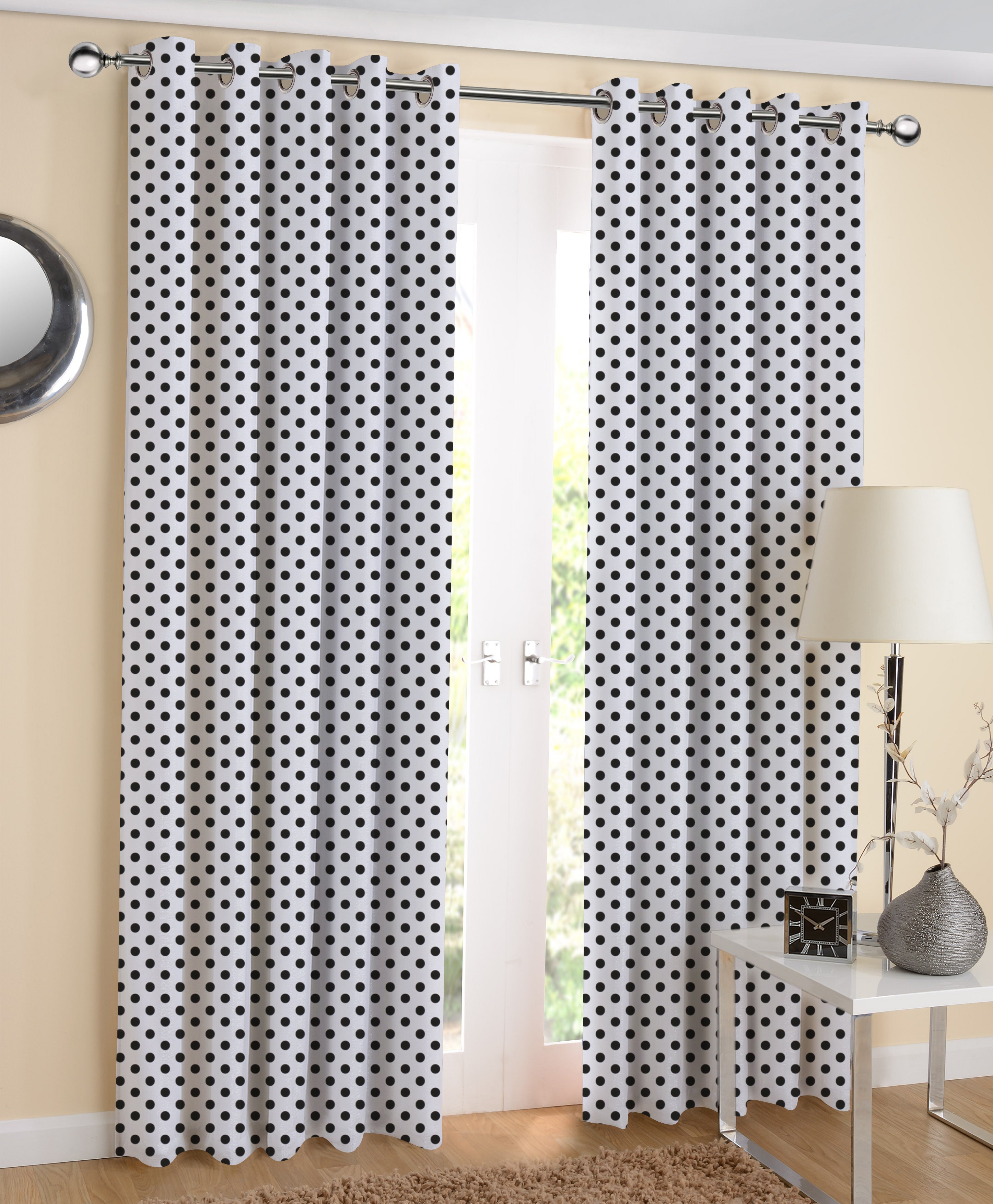 Cotton White Polka Dot 7ft Door Curtains Pack Of 2