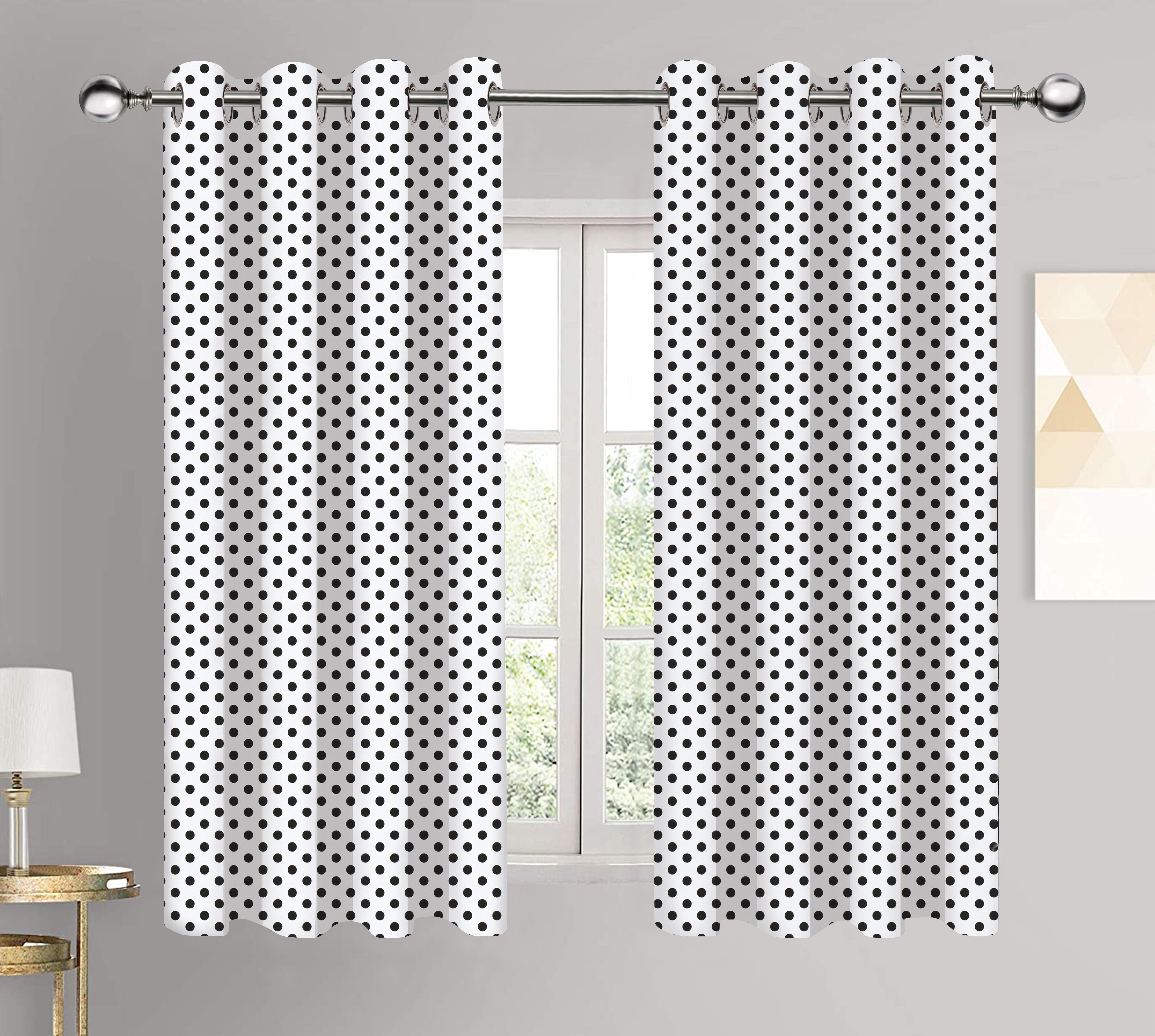 Cotton White Polka Dot 9ft Long Door Curtains Pack Of 2