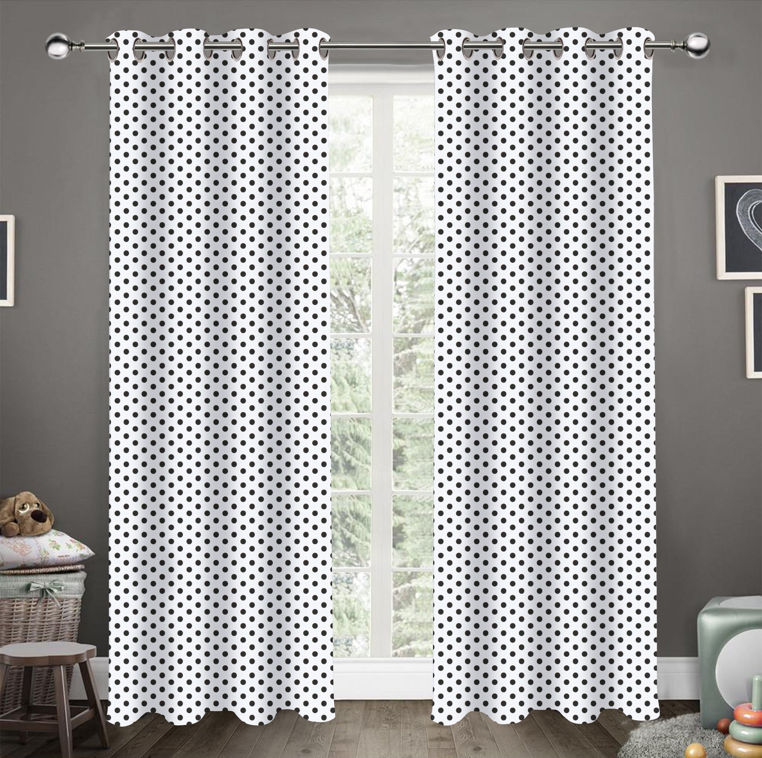 Cotton White Polka Dot 9ft Long Door Curtains Pack Of 2