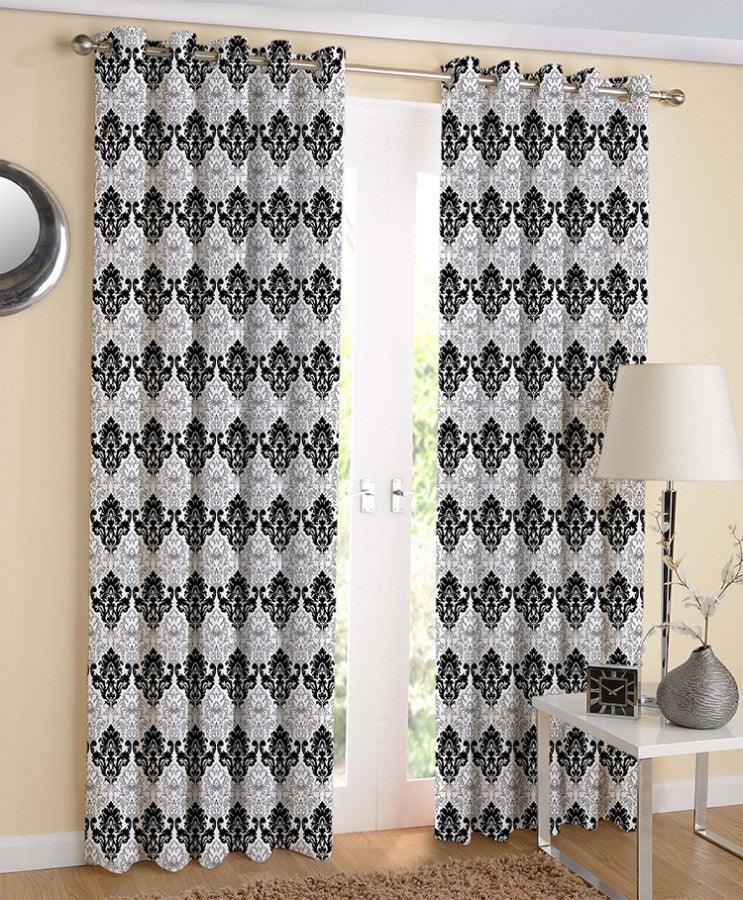Cotton Black and White Damask 7ft Door Curtains Pack Of 2