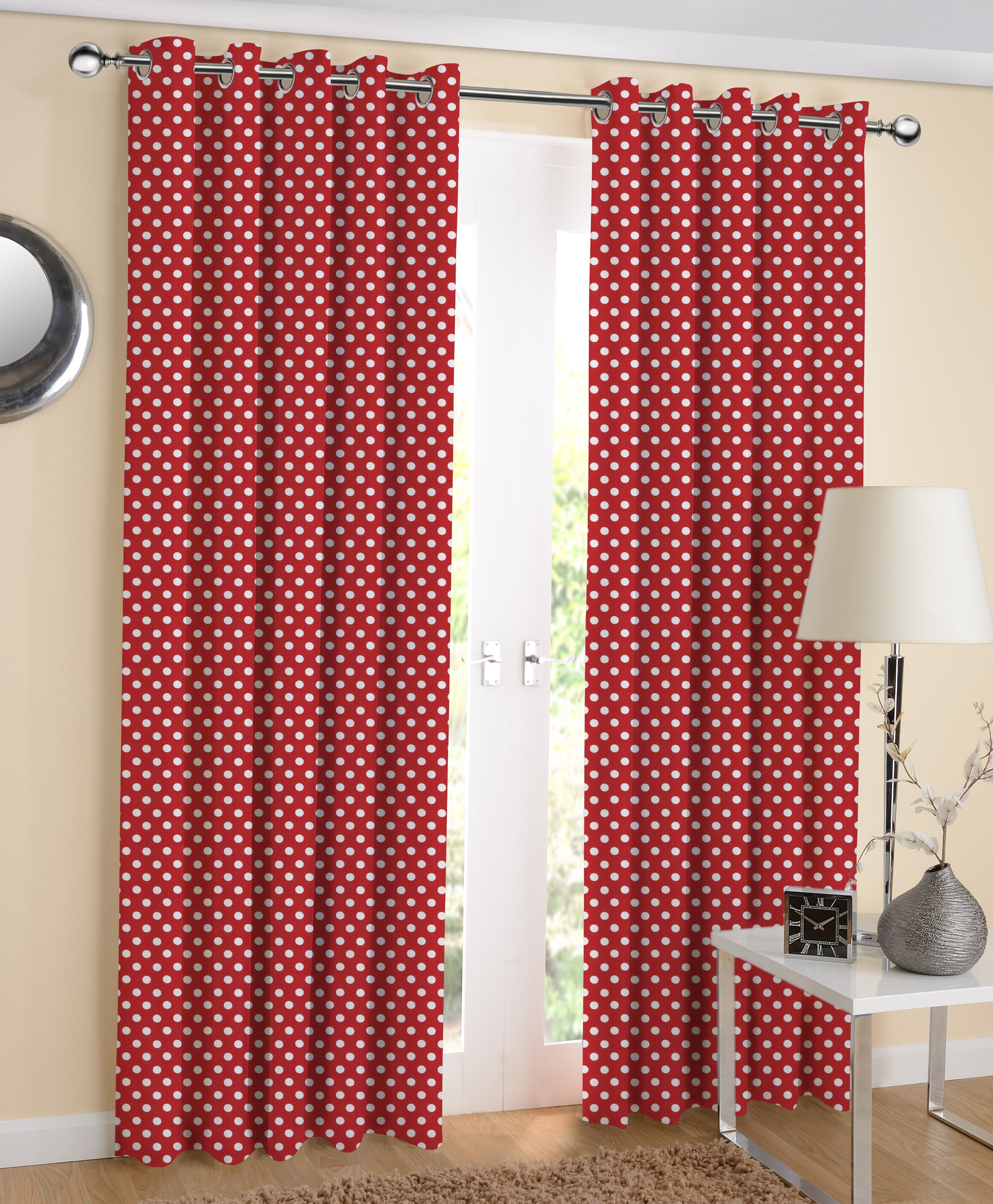 Cotton Red Polka Dot 7ft Door Curtains Pack Of 2