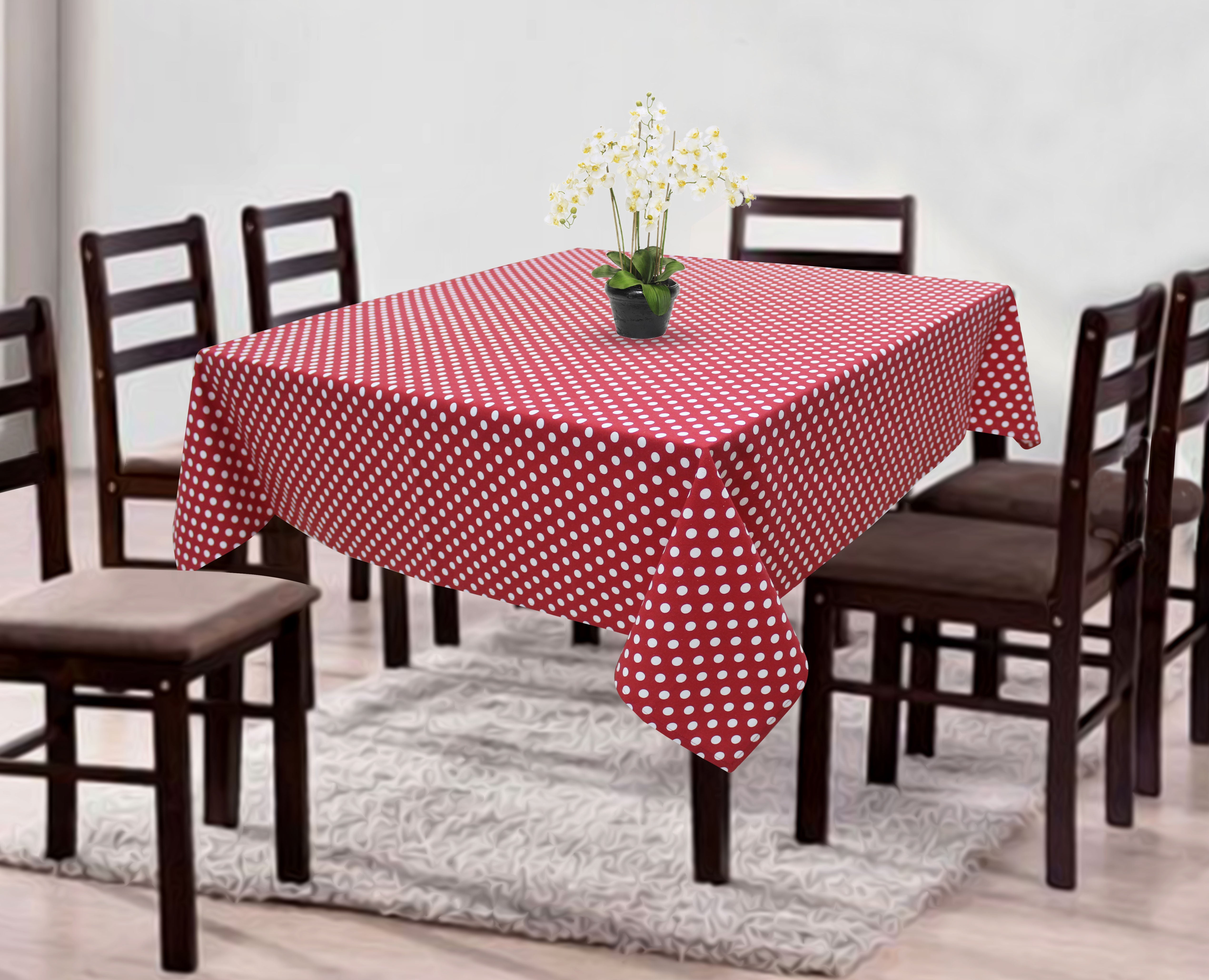 Cotton Red Polka Dot 8 Seater Table Cloths