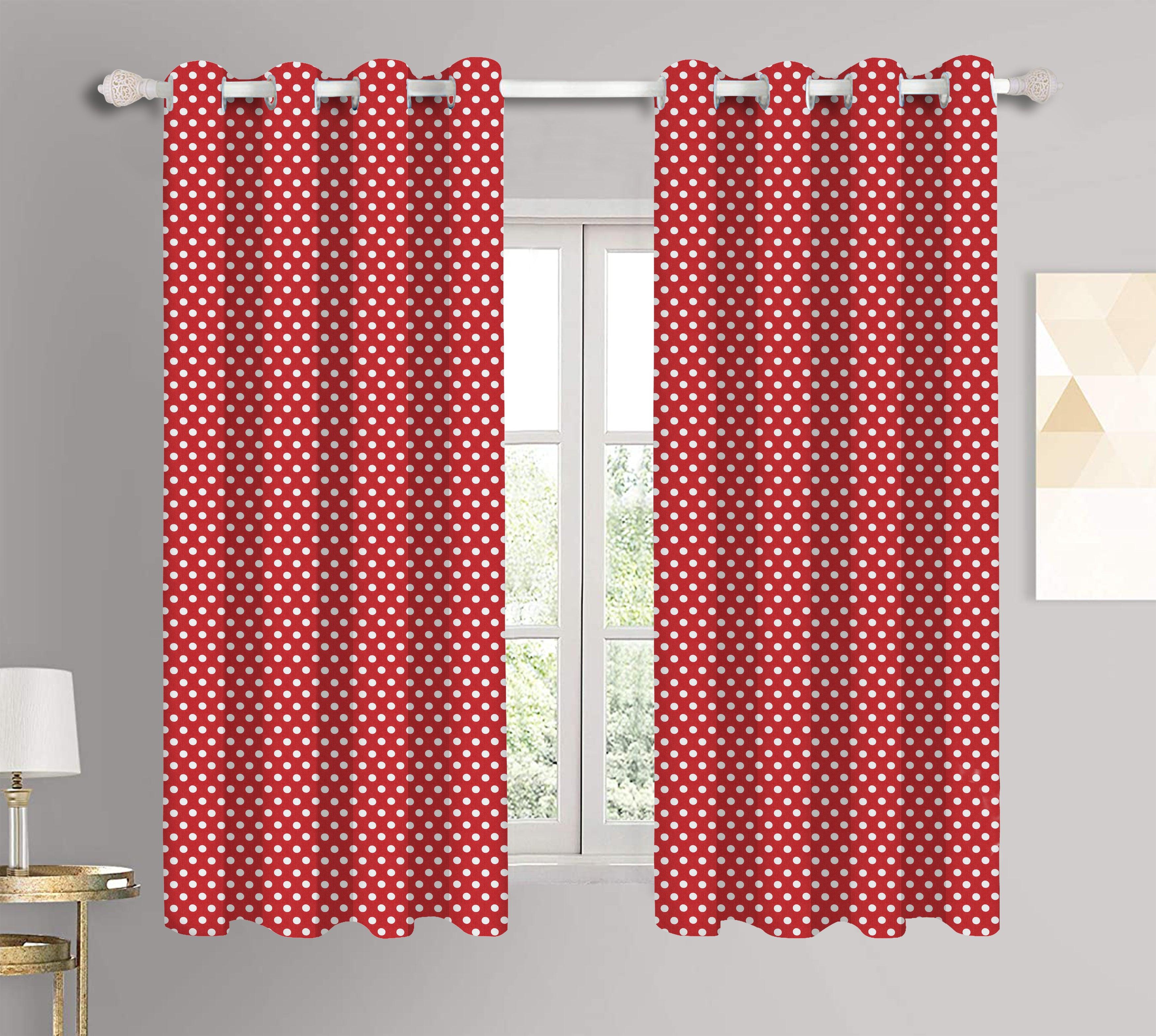 Cotton Red Polka Dot 5ft Window Curtains Pack Of 2
