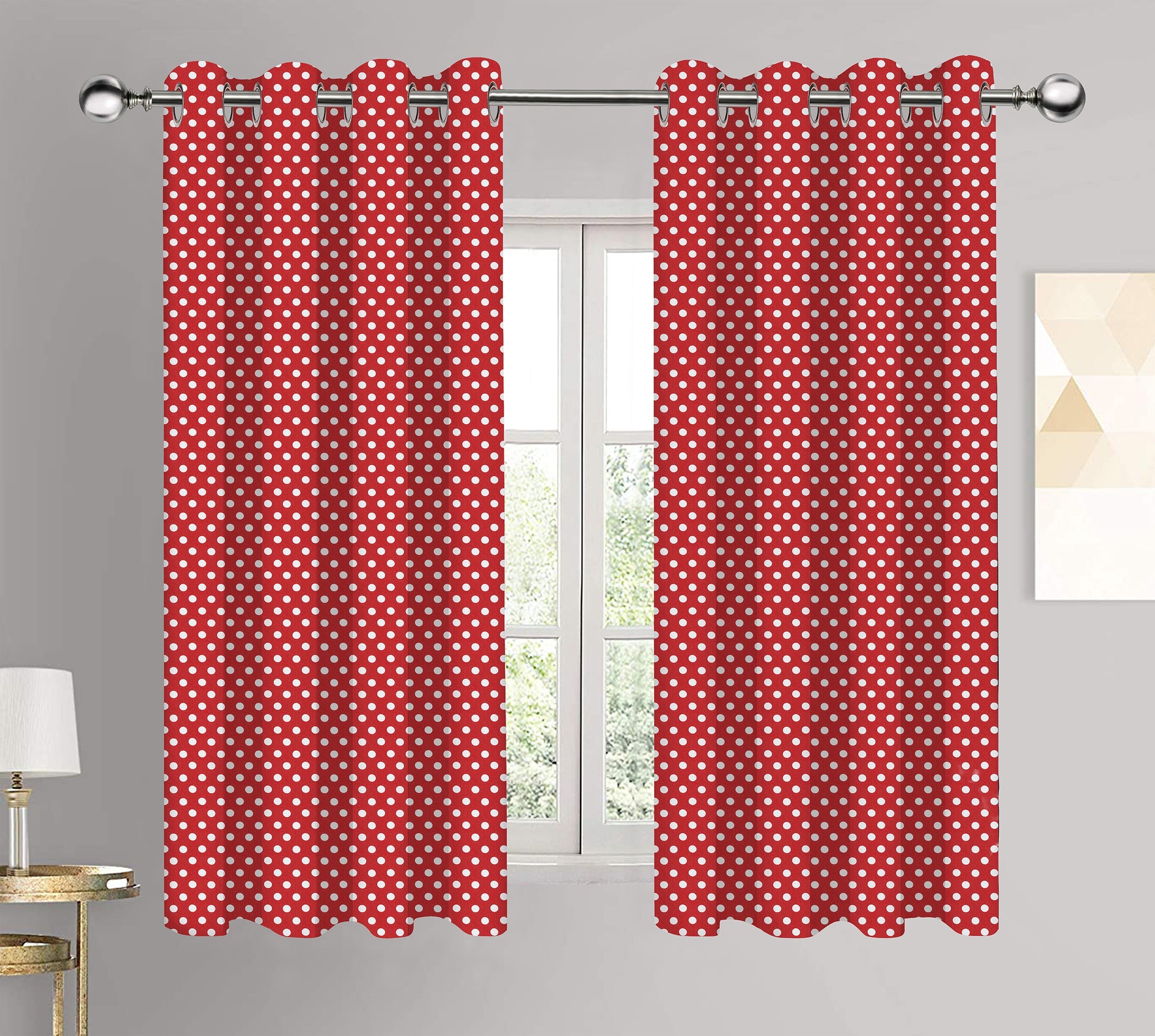 Cotton Red Polka Dot 9ft Long Door Curtains Pack Of 2