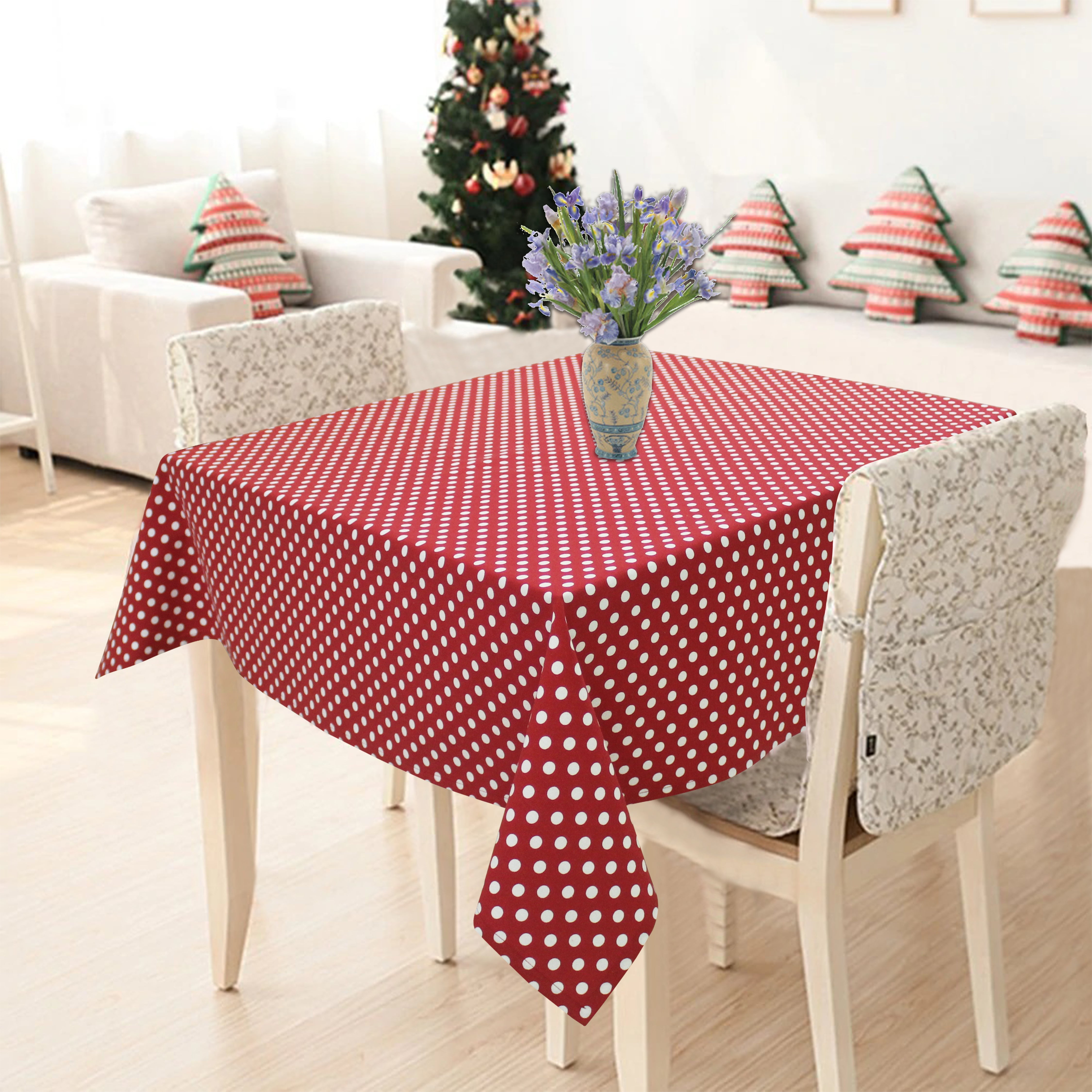 Cotton Red Polka Dot 6 Seater Table Cloths