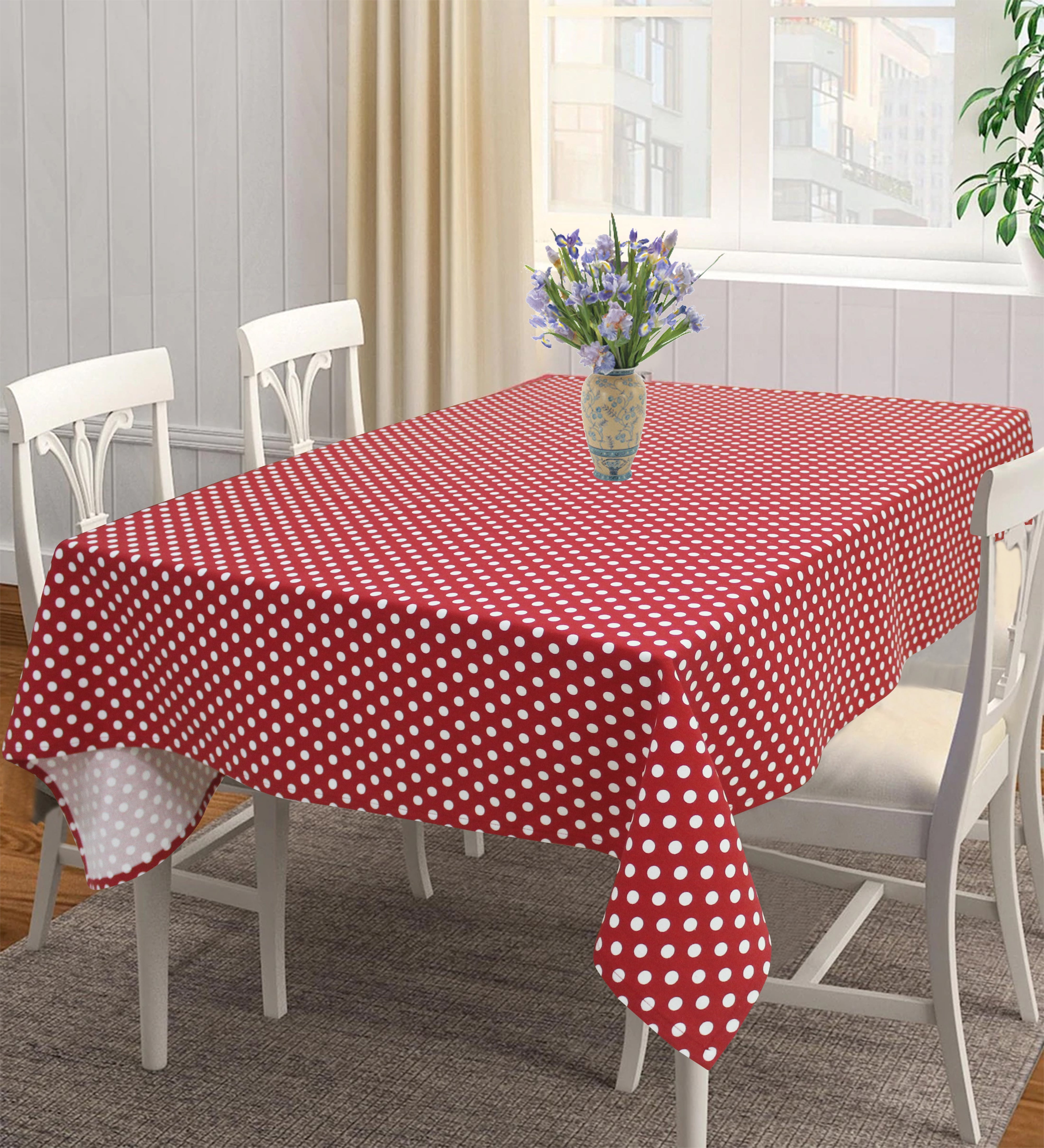Cotton Red Polka Dot 6 Seater Table Cloths