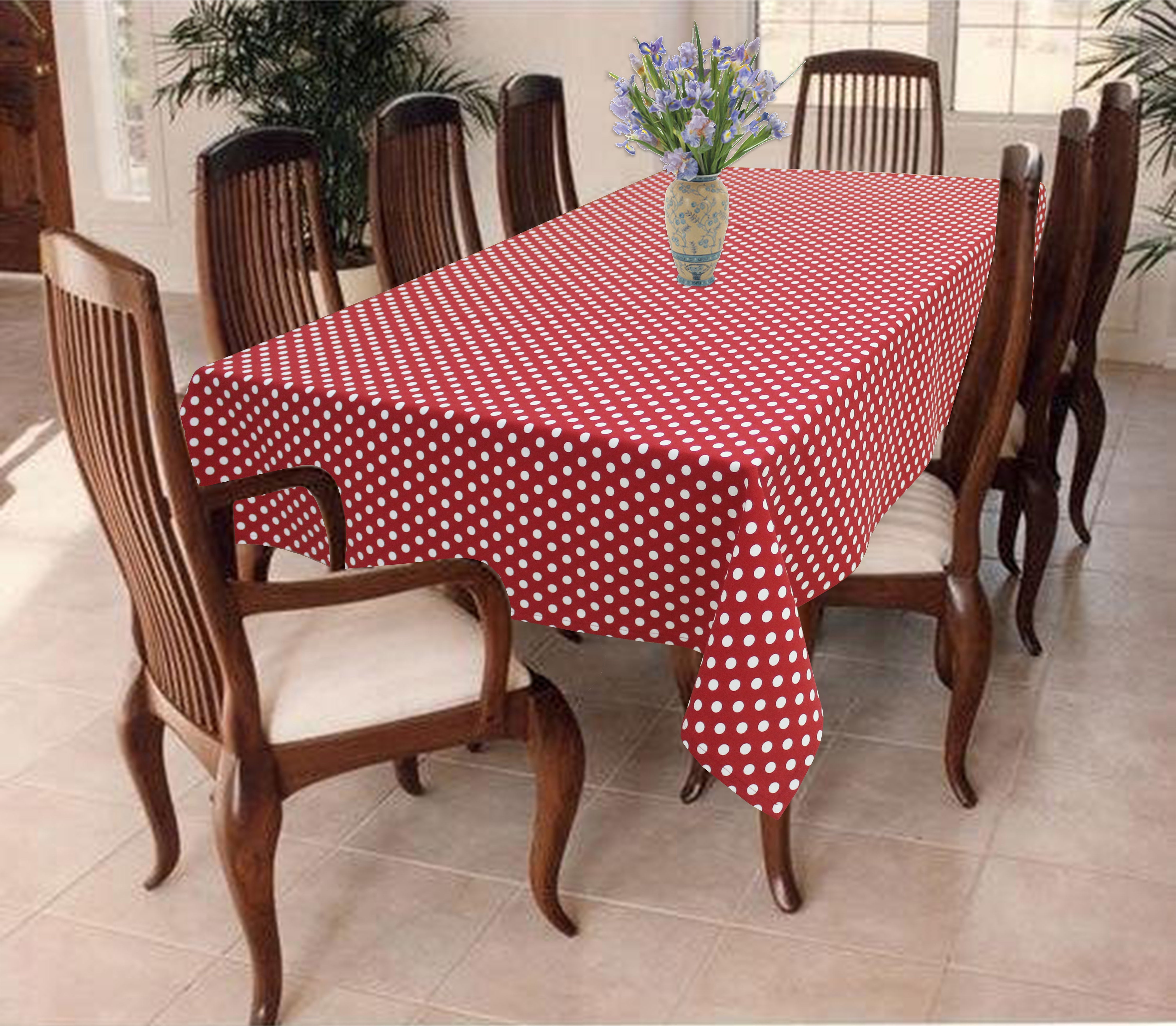 Cotton Red Polka Dot 6 Seater Table Cloths