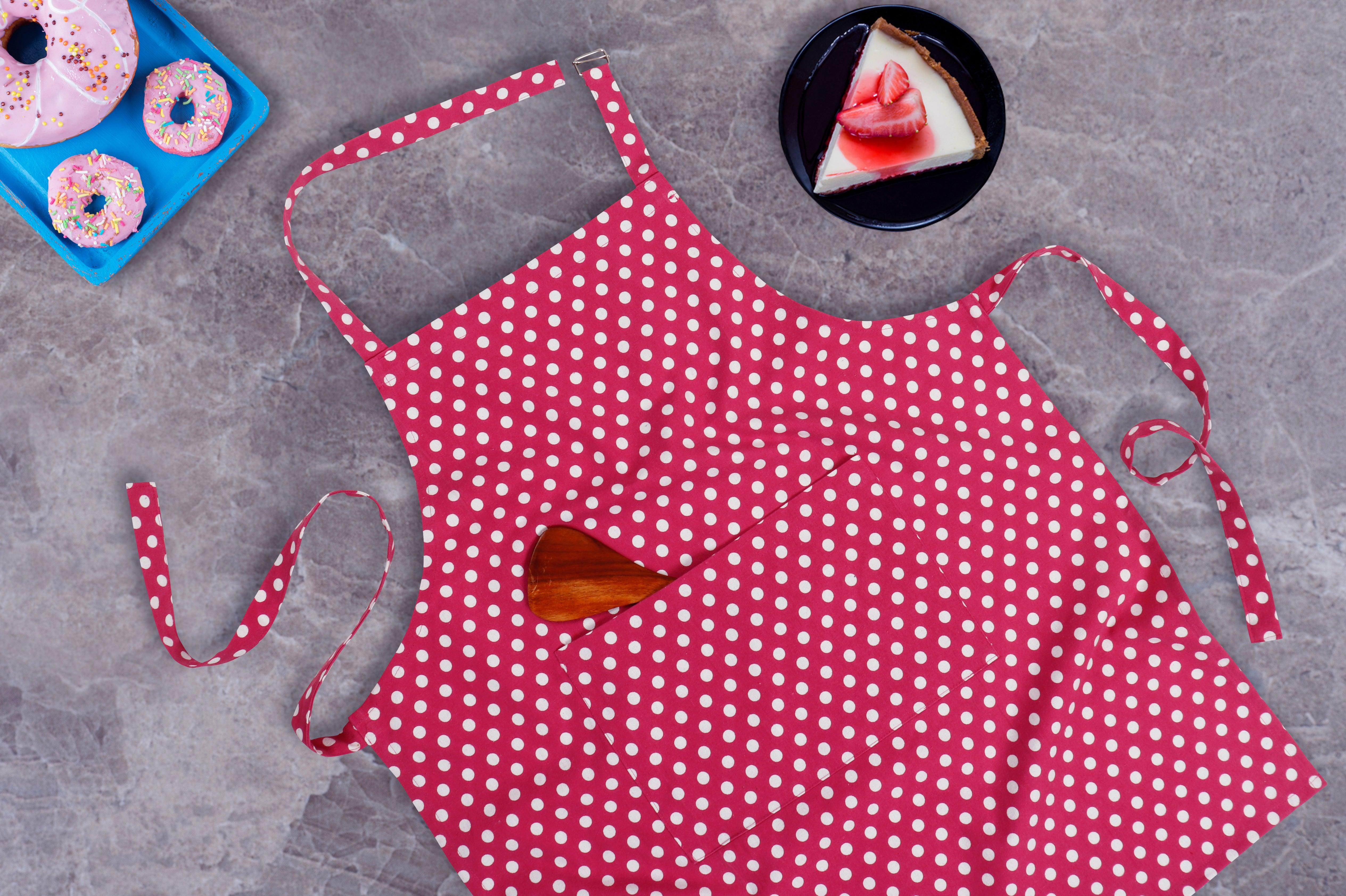 Cotton Polka Dot Pink Free Size Apron