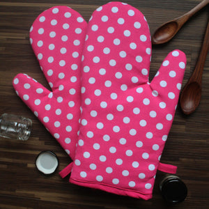 Cotton Pink Polka Dot Oven Gloves Pack Of 2 freeshipping - Airwill