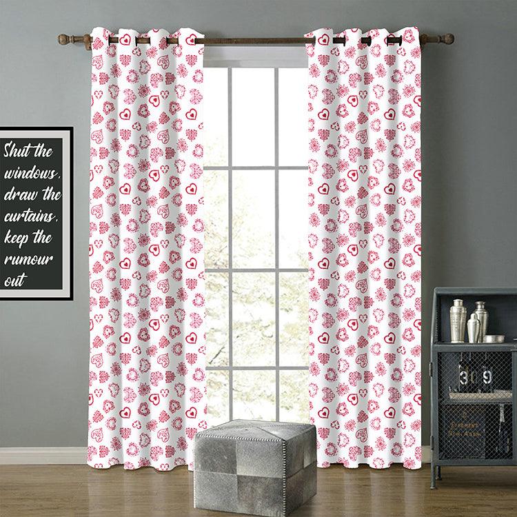 Cotton Red Heart 9ft Long Door Curtains Pack Of 2