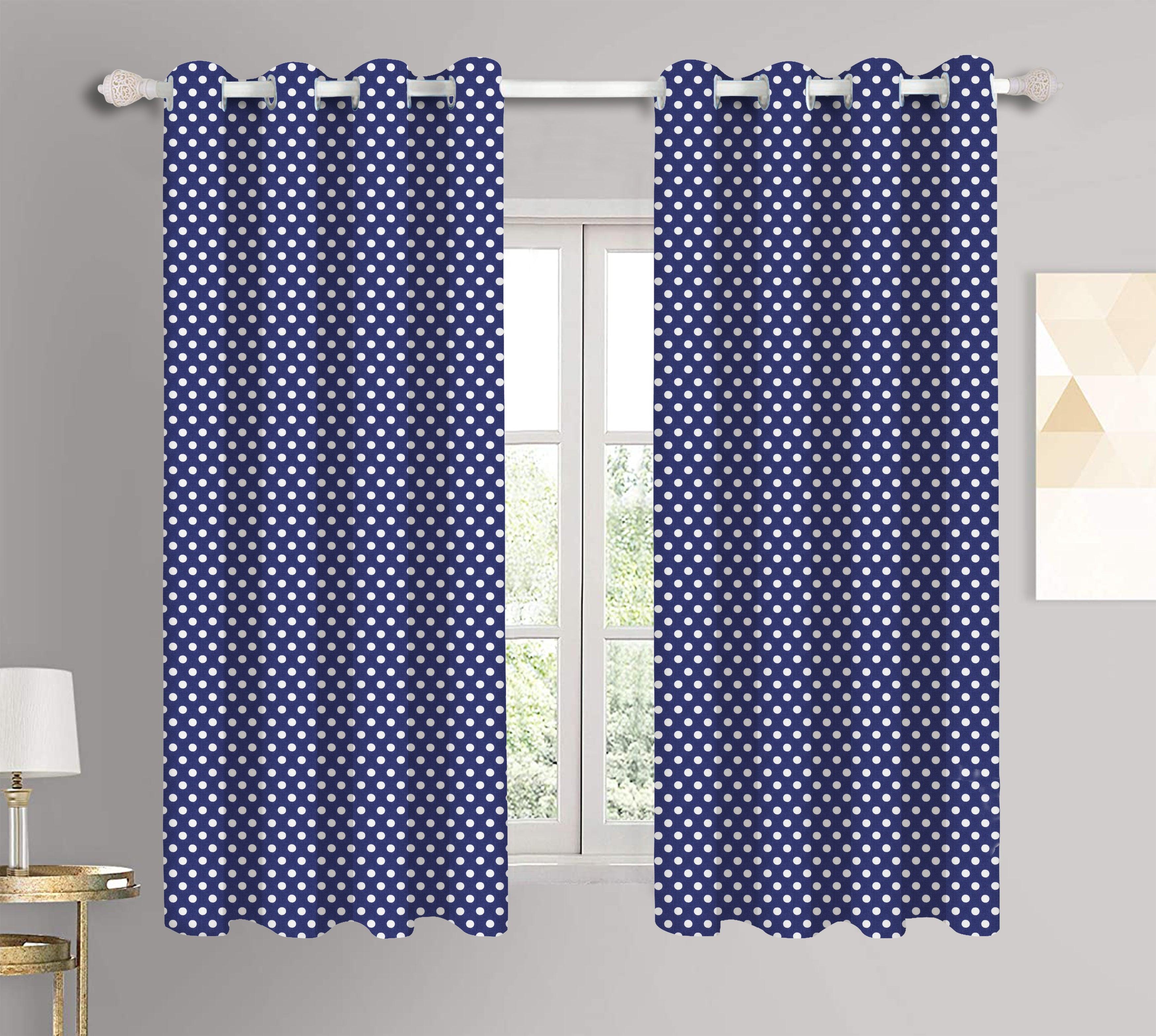 Cotton Blue Polka Dot 5ft Window Curtains Pack Of 2