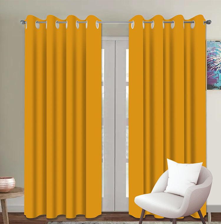 Cotton Solid Yellow 9ft Long Door Curtains Pack Of 2