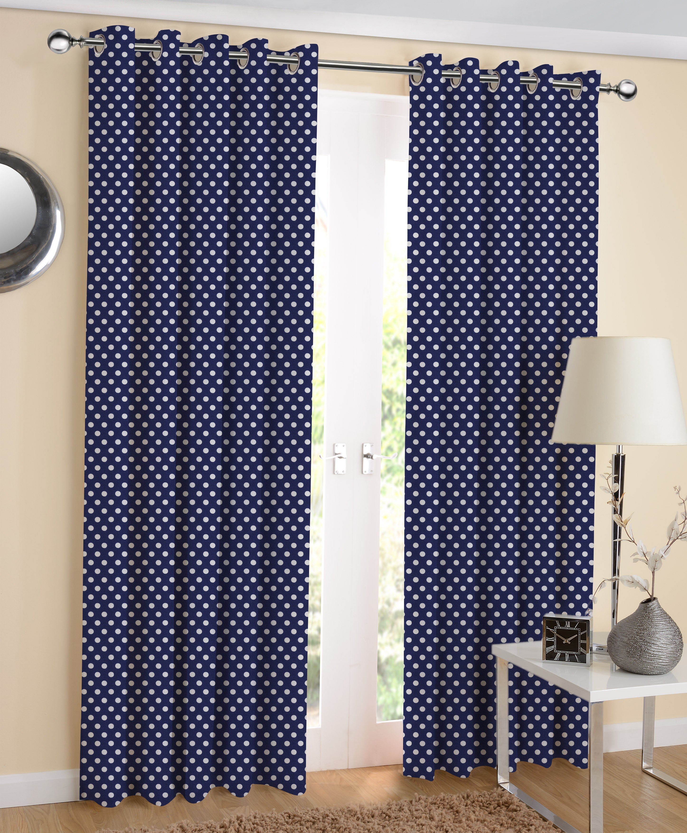 Cotton Blue Polka Dot 7ft Door Curtains Pack Of 2